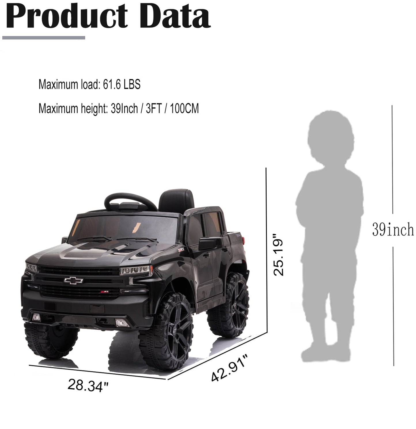 Chevrolet Silverado 12V Powered Ride on Cars for Kids, Remote Control, LED Light, MP3 Player, Electric Ride on Toys Truck for Boys Girls Gifts, White