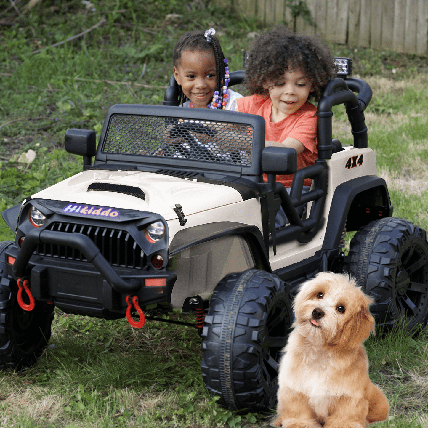 Hikiddo 24 Volt Ride on Toys, 2-Seater Ride on Truck Electric Car for Big Kids with Remote, Bluetooth - Army Green