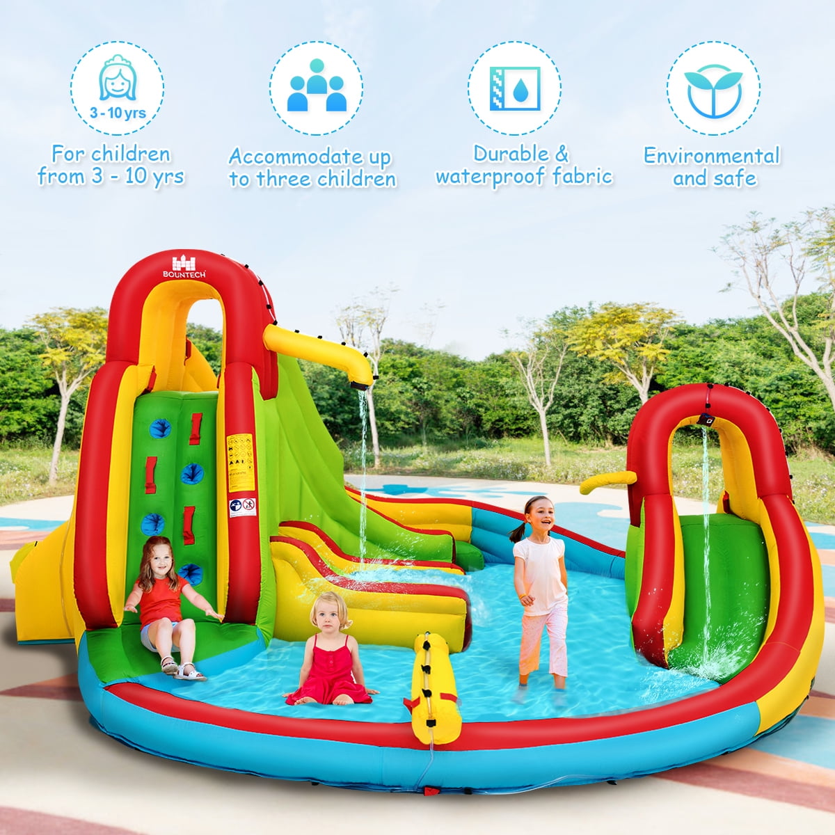 Costway Kids Inflatable Water Slide Bounce Park Splash Pool with Water Cannon & 480W Blower