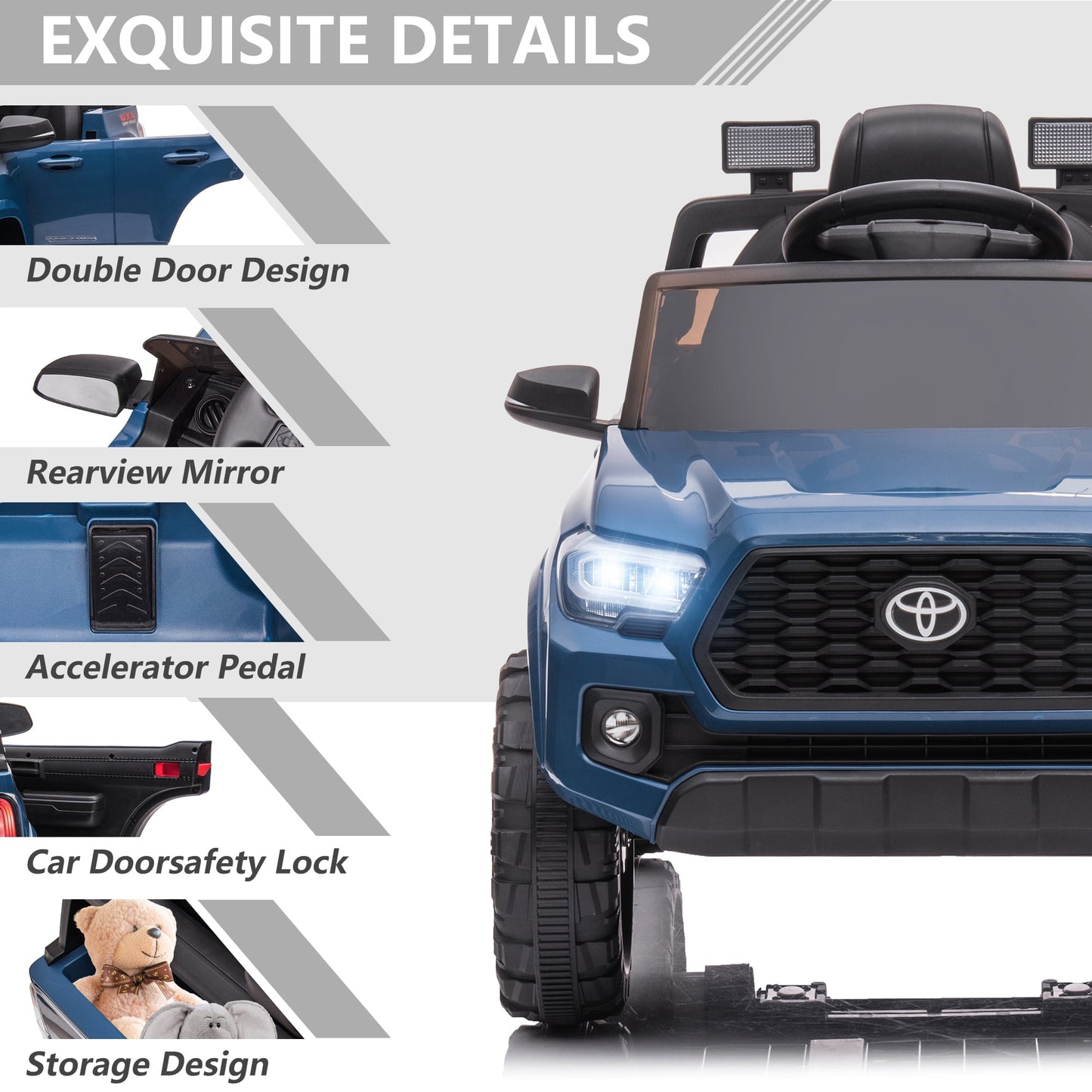 Licensed Toyota Tacoma Electric Ride on Vehicle for Kids, 12V Powered Ride on Car Toys with Remote Control, LED Lights, MP3 Player, Green