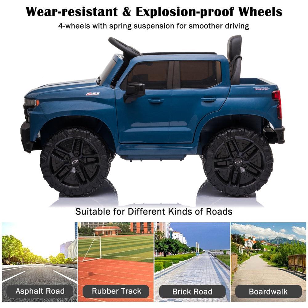Chevrolet Silverado 12V Ride on Truck, Black Ride on Toys with Remote Control, Battery Powered Ride on Cars for Boys, Electric Cars for Kids to Ride, LED Lights, MP3 Music, Foot Pedal, CL220