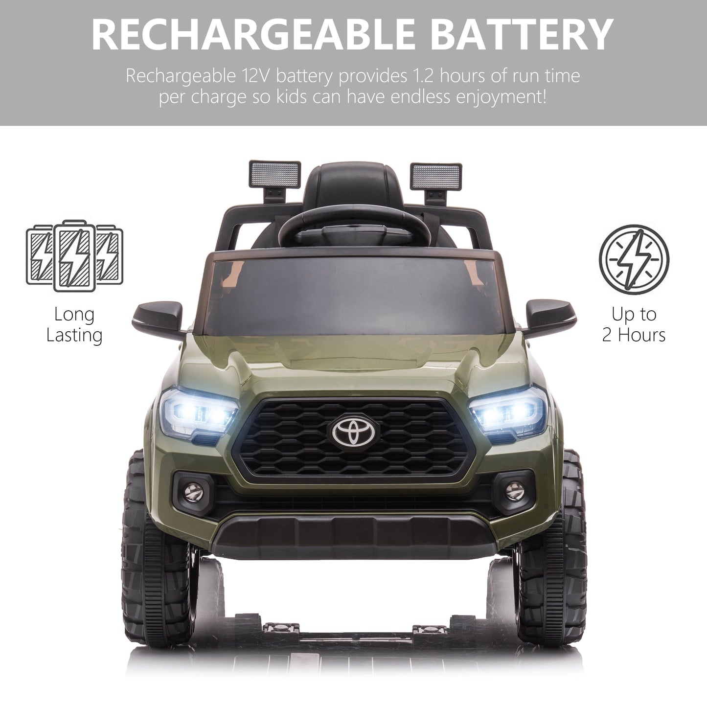 Licensed Toyota Tacoma Electric Ride on Vehicle for Kids, 12V Powered Ride on Car Toys with Remote Control, LED Lights, MP3 Player, Green