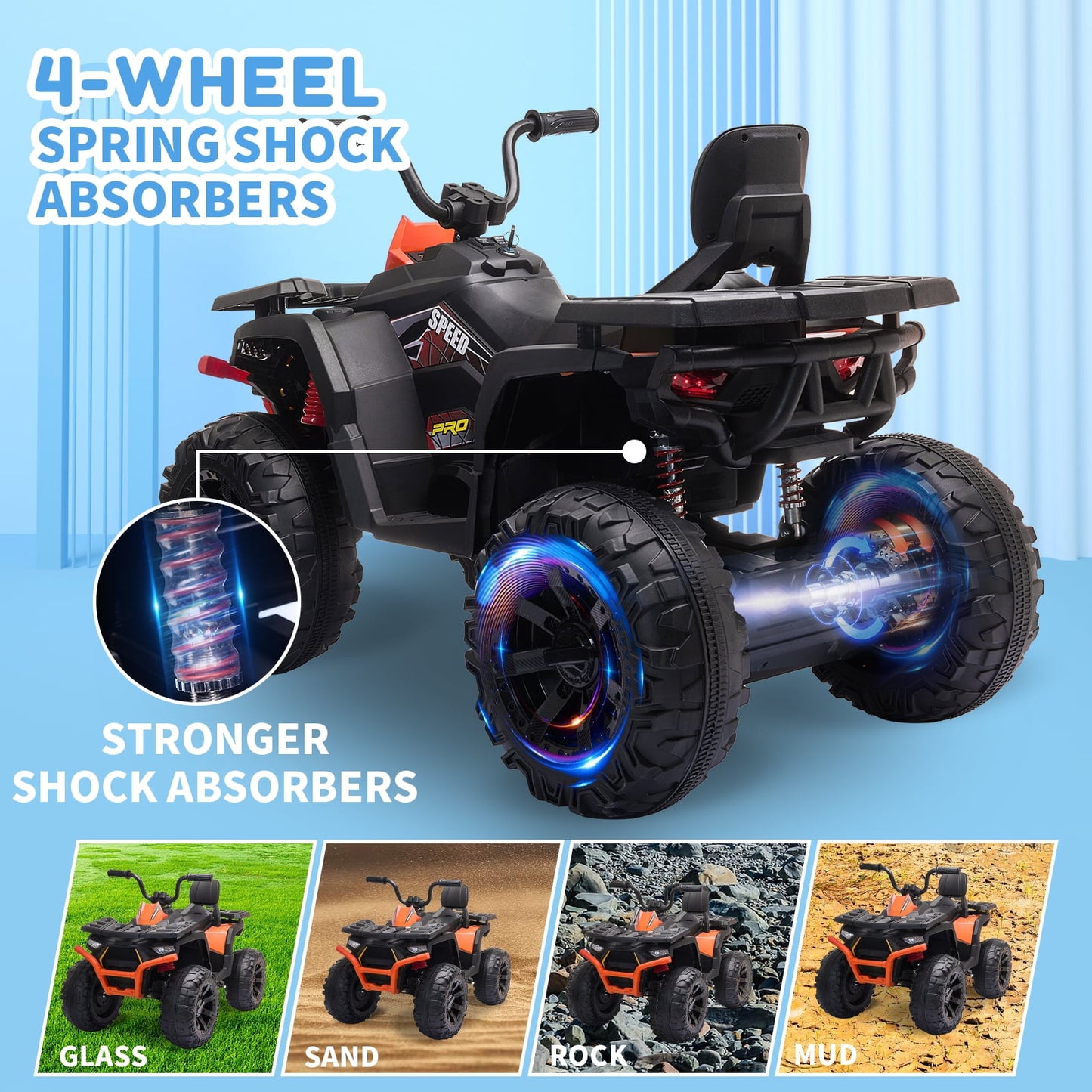 Joyracer 24V Kids Ride on ATV with 2 Seater, 2* 200W Motor 9AH Battery Powered Electric Car w/ LED Lights, High & Low Speed, Music, Suspension, 24 Volt Ride on Toy 4 Wheeler Quad for Boys Girls,Black