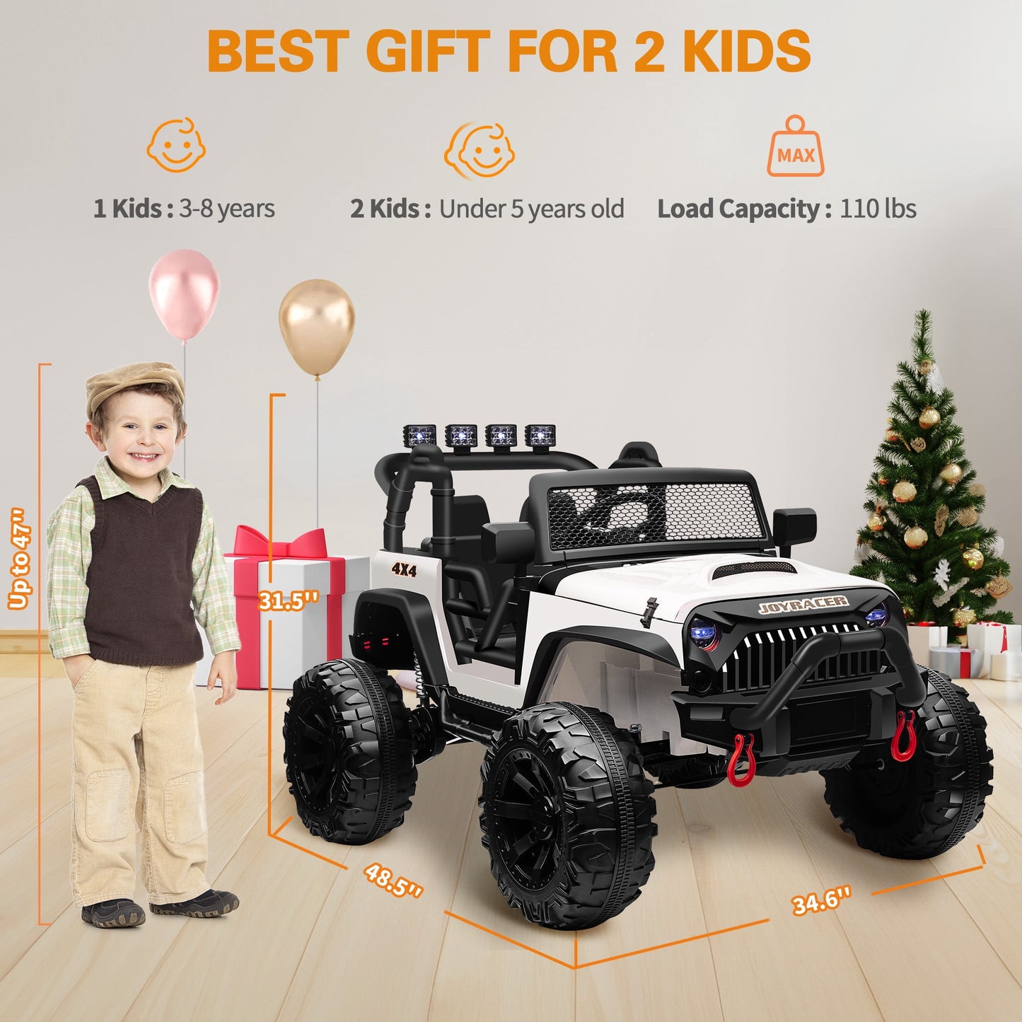 Joyracer 4x4 24V Kids Ride on Truck Car with Remote Control & 2 Seater,800W Motor, 9AH Battery Powered Ride on Toys w/ Spring Suspension,  3 Speeds,LED Lights, MP3/Bluetooth Music for Girl Boy, Pink