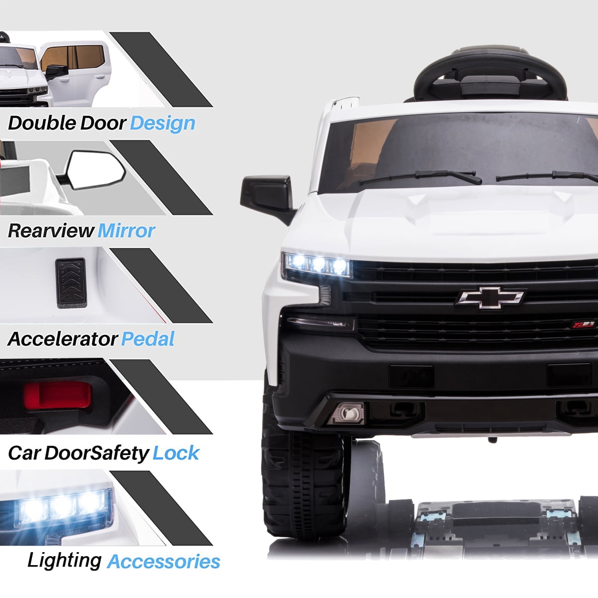 FUNTOK Licensed Chevrolet Silverado 12V Kids Electric Powered Ride on Toy Car with Remote Control & Music Player, Black