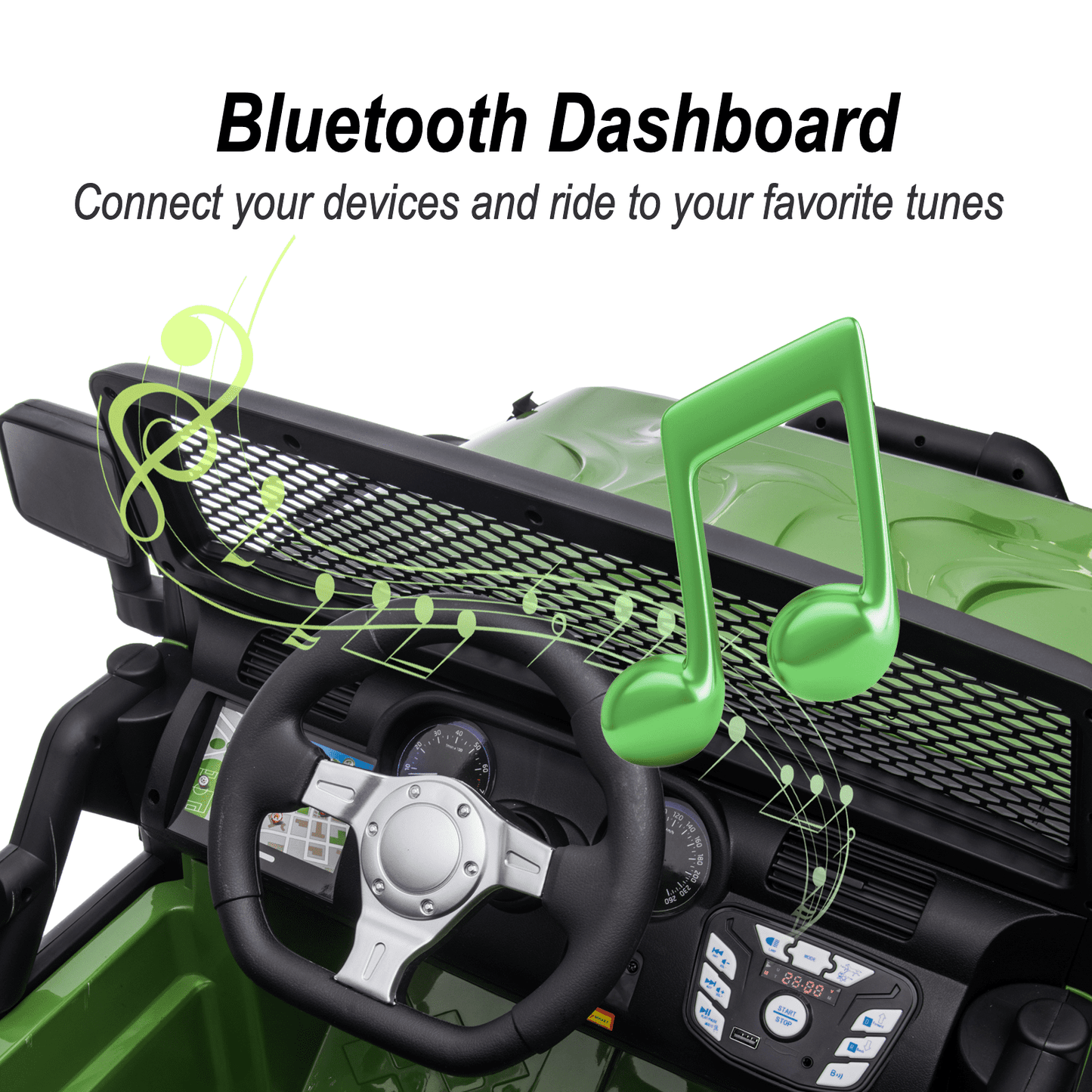 Hikiddo 24 Volt Ride on Toys, 2-Seater Ride on Truck Electric Car for Big Kids with Remote, Bluetooth - Army Green