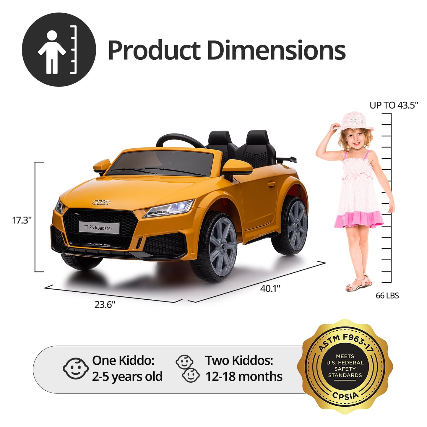 Hikiddo Electric Ride on Car for Kids, Licensed Audi 12V 7Ah Kids Ride-on Toy for Toddlers 2-5 Girl with Remote, Bluetooth - Pink