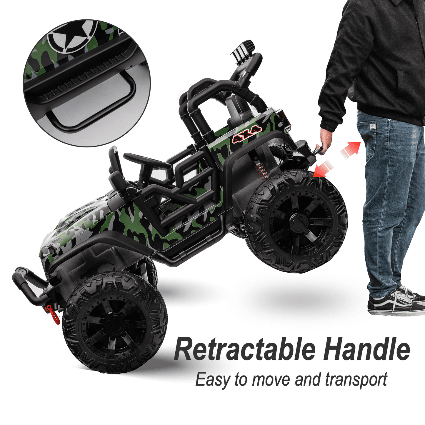 Hikiddo 24 Volt Ride on Toys, 2-Seater Ride on Truck Electric Car for Big Kids with Remote, Bluetooth - Army Green