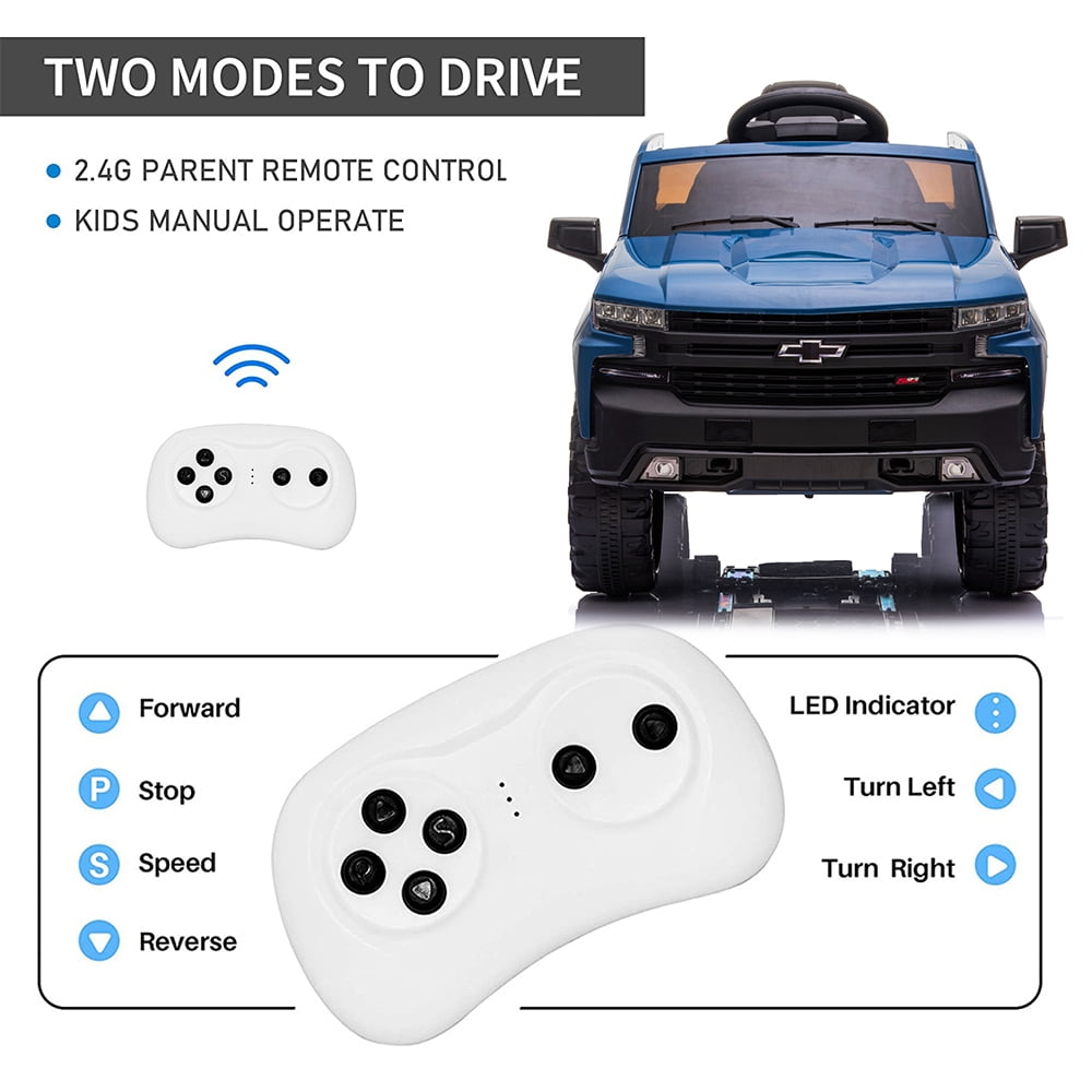 Chevrolet Silverado 12V Powered Ride on Cars for Kids, Remote Control, LED Light, MP3 Player, Electric Ride on Toys Truck for Boys Girls Gifts, White