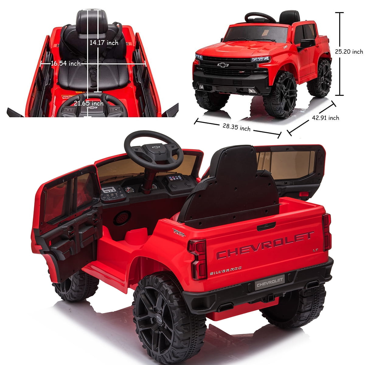 FUNTOK Licensed Chevrolet Silverado 12V Kids Electric Powered Ride on Toy Car with Remote Control & Music Player, Black