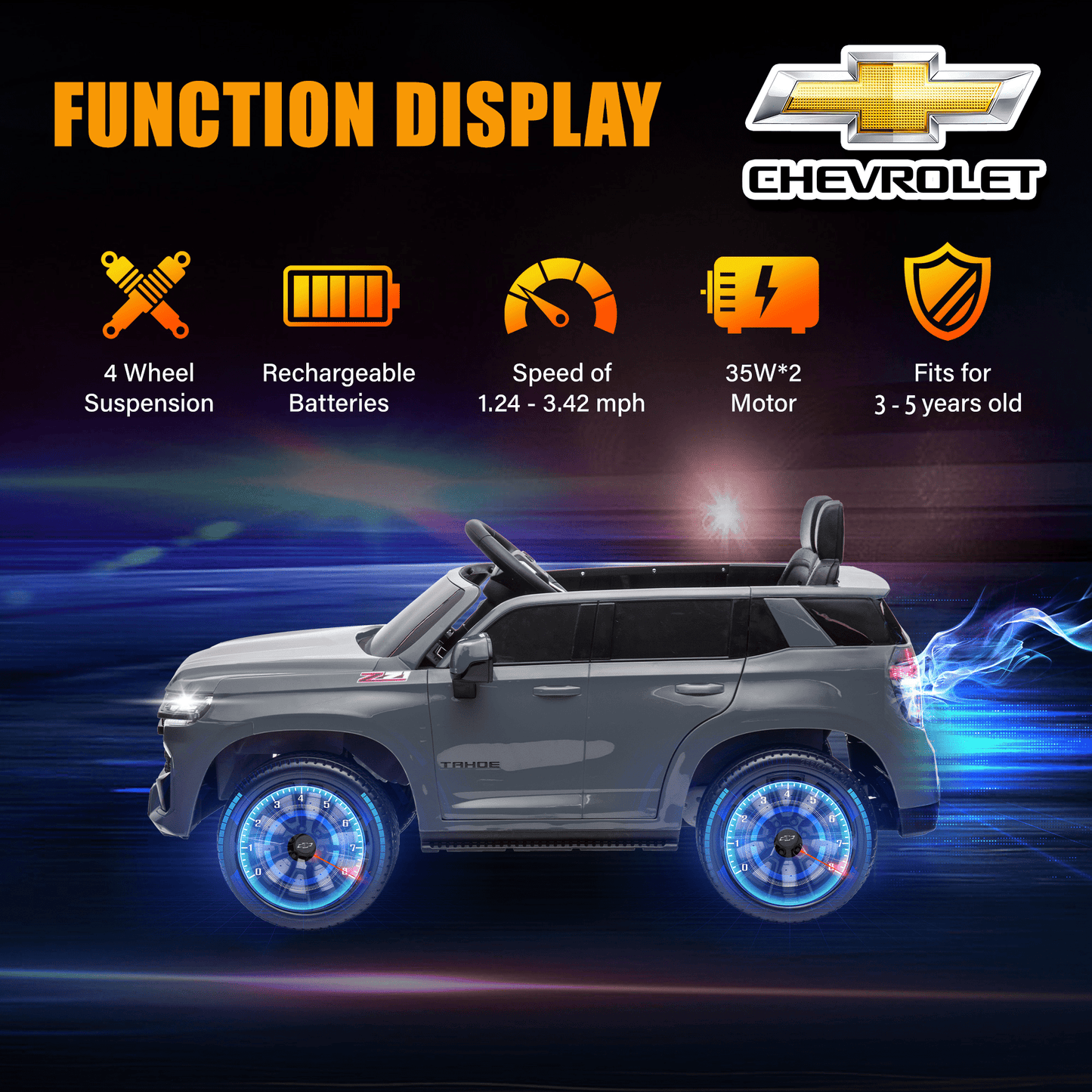 Kids Ride on Car, 12V Powered Ride on Toy with Remote Control, 4 Wheels Suspension, Safety Belt, MP3 Player, LED Lights, Electric Vehicles for 3-5 Years Boys Girls, Black
