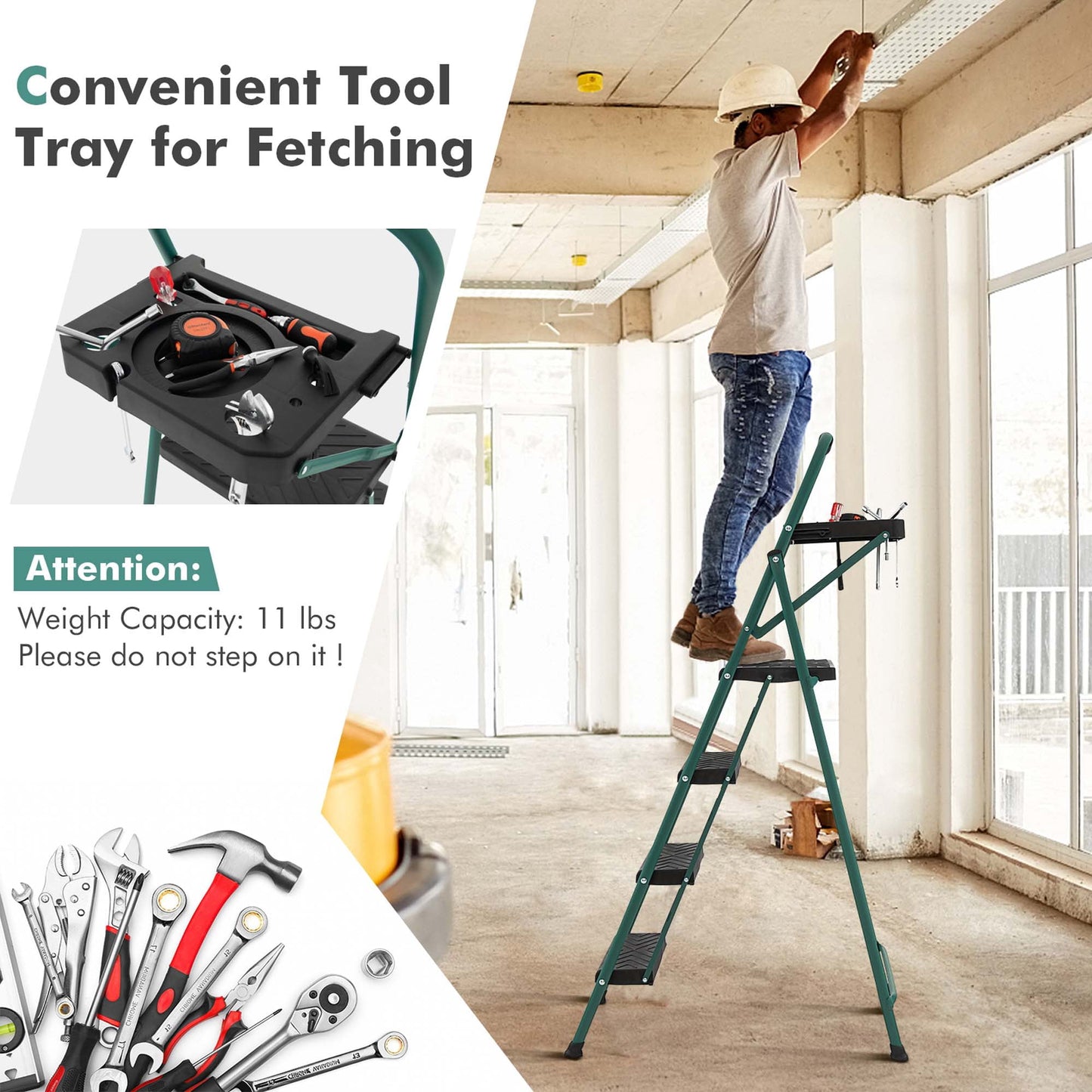 Costway 4 Step Ladder Folding Portable Anti-Slip Steel Step Stool 330lbs with Tool Platform