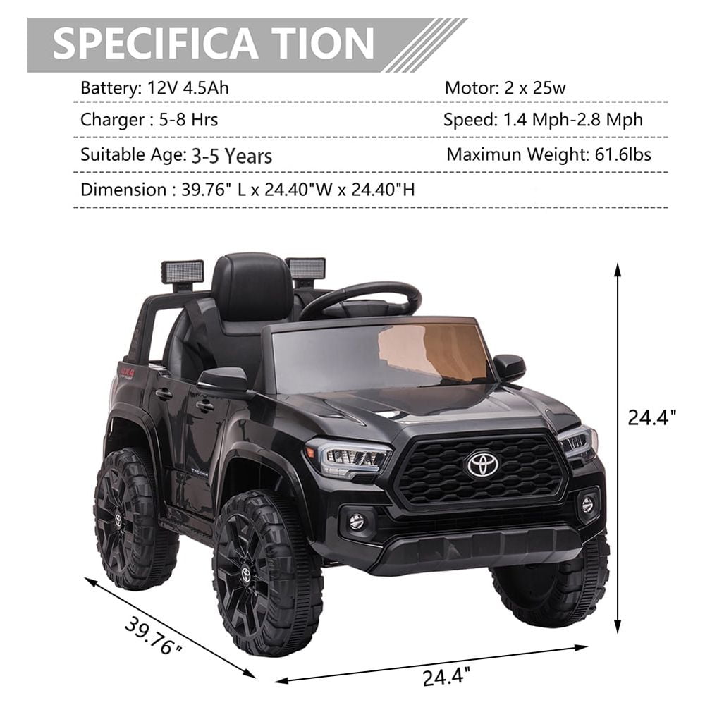Licensed Toyota Tacoma Electric Ride on Vehicle for Kids, 12V Powered Ride on Car Toys with Remote Control, LED Lights, MP3 Player, Green