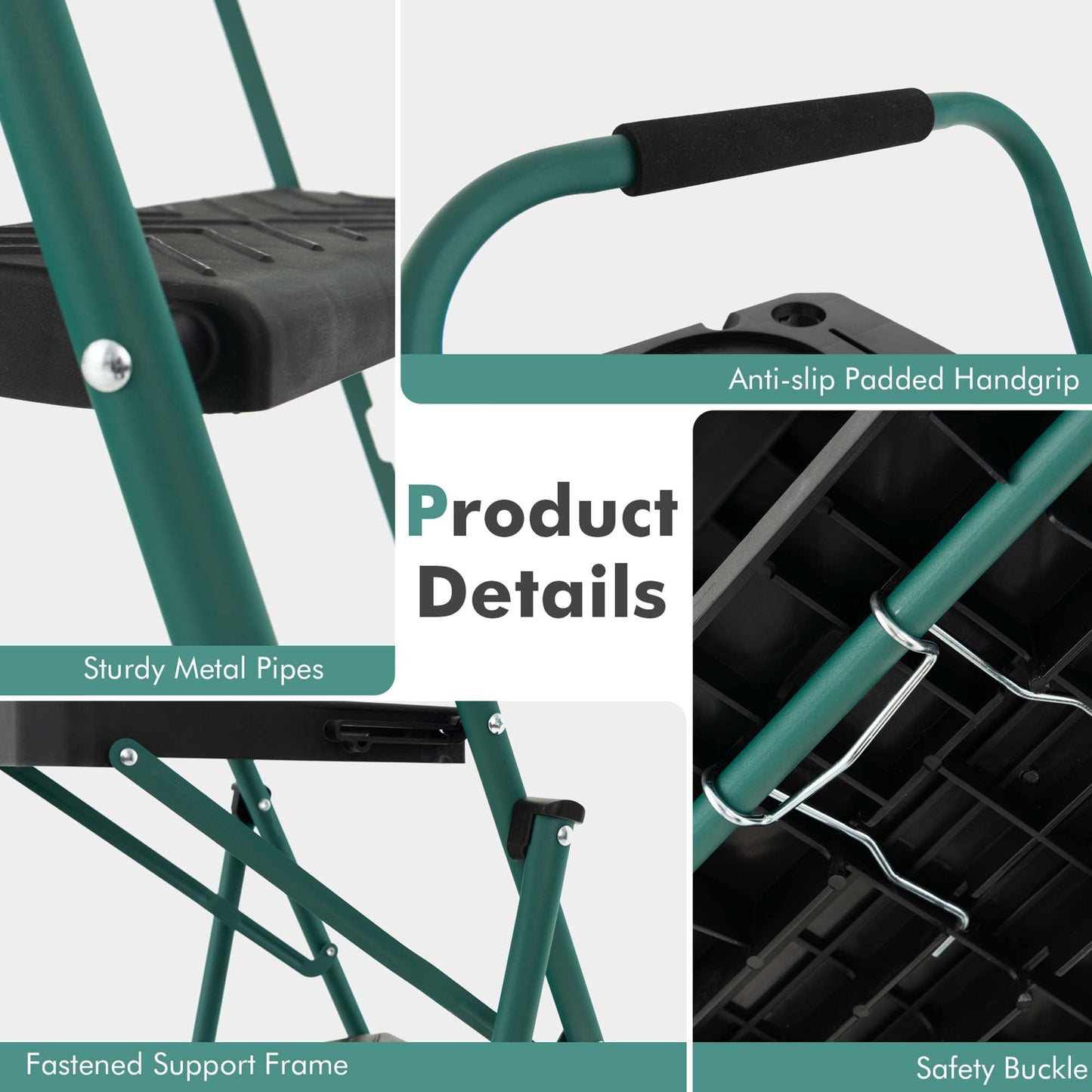 Costway 4 Step Ladder Folding Portable Anti-Slip Steel Step Stool 330lbs with Tool Platform