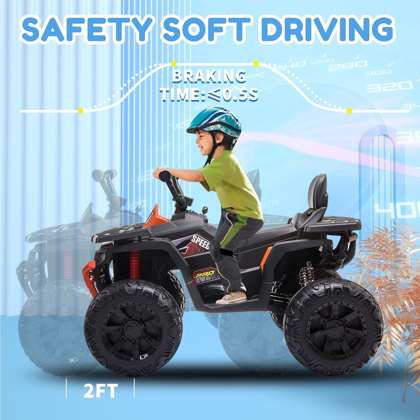 Joyracer 24V Kids Ride on ATV with 2 Seater, 2* 200W Motor 9AH Battery Powered Electric Car w/ LED Lights, High & Low Speed, Music, Suspension, 24 Volt Ride on Toy 4 Wheeler Quad for Boys Girls,Black