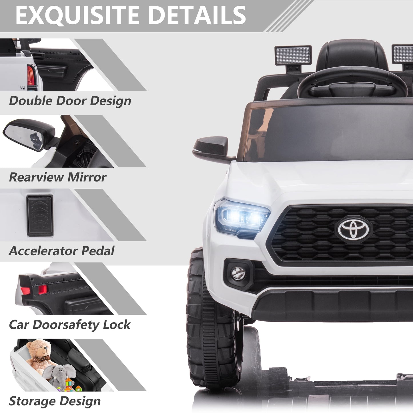 Licensed Toyota Tacoma Electric Ride on Vehicle for Kids, 12V Powered Ride on Car Toys with Remote Control, LED Lights, MP3 Player, Green