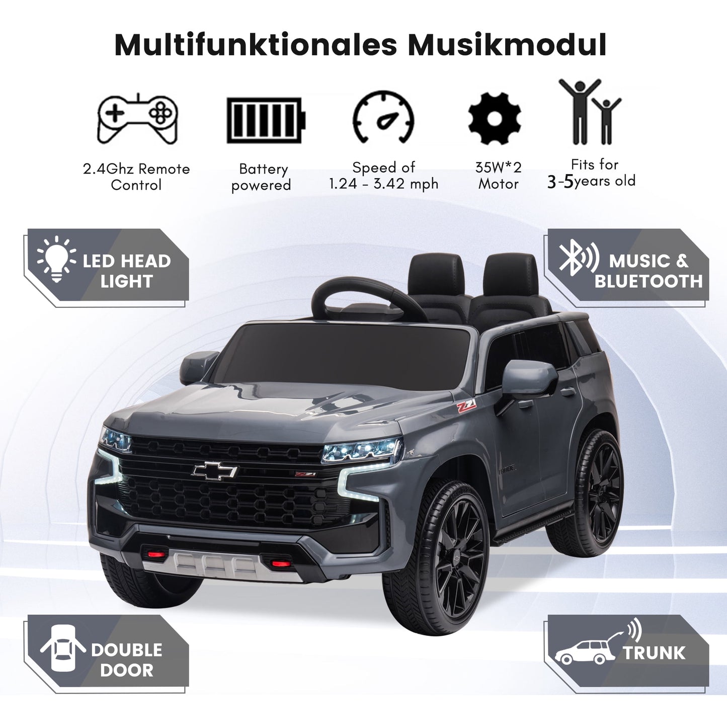 Kids Ride on Car, 12V Powered Ride on Toy with Remote Control, 4 Wheels Suspension, Safety Belt, MP3 Player, LED Lights, Electric Vehicles for 3-5 Years Boys Girls, Black