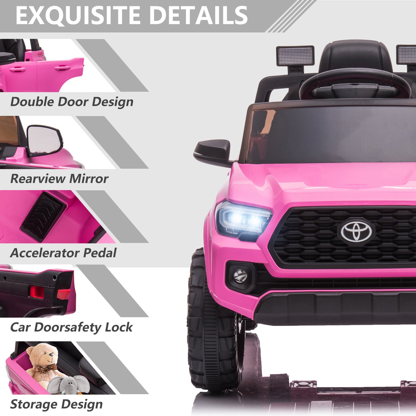 Licensed Toyota Tacoma Electric Ride on Vehicle for Kids, 12V Powered Ride on Car Toys with Remote Control, LED Lights, MP3 Player, Green