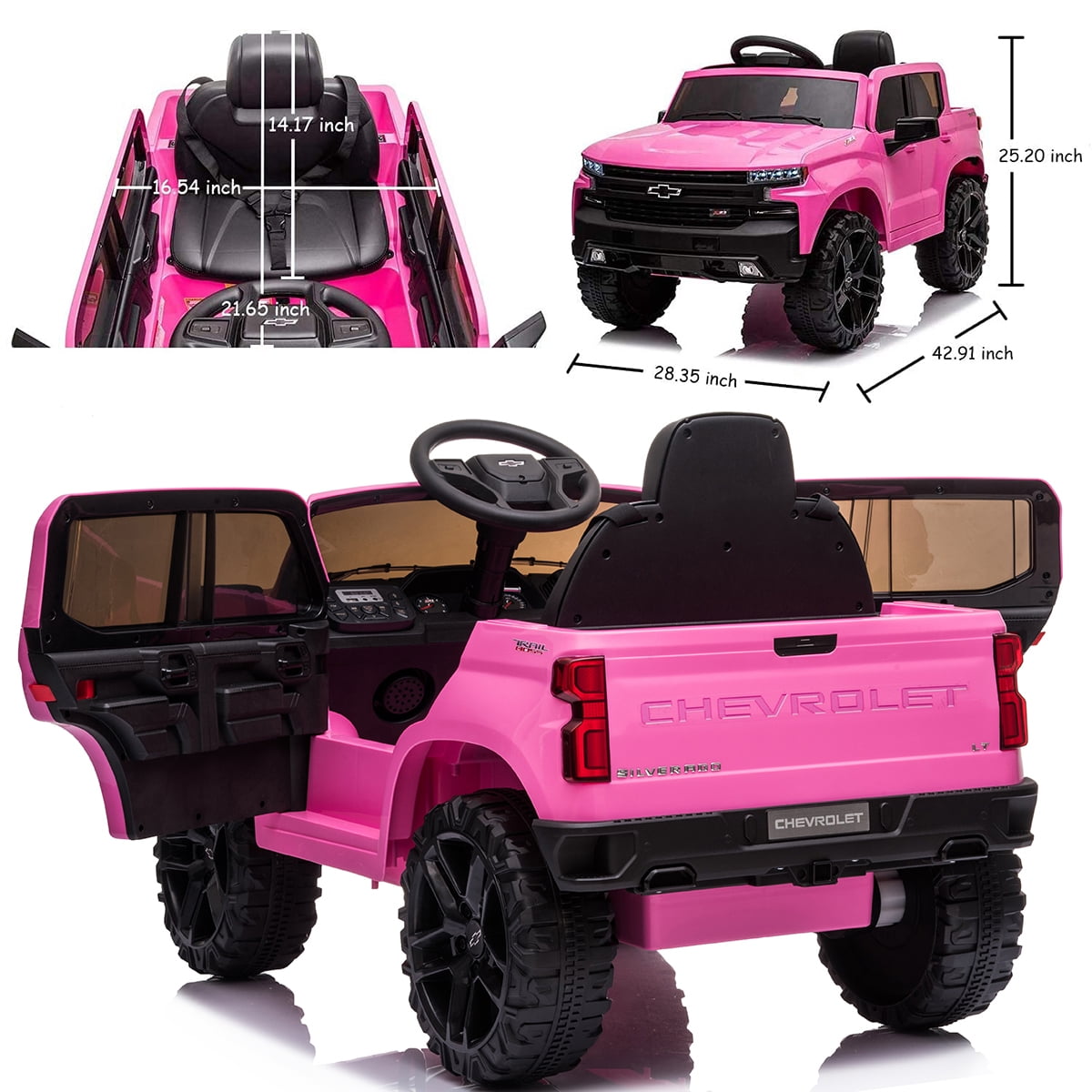 FUNTOK Licensed Chevrolet Silverado 12V Kids Electric Powered Ride on Toy Car with Remote Control & Music Player, Black