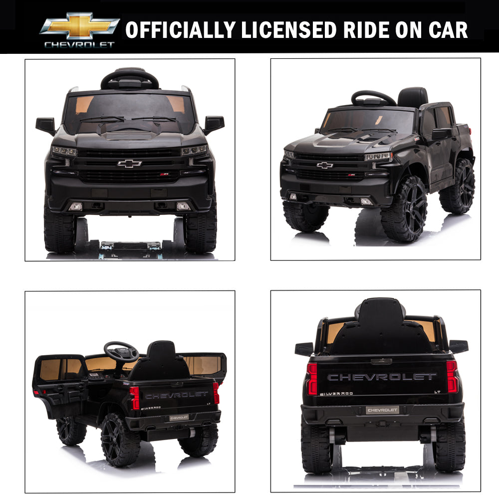 Chevrolet Silverado 12V Powered Ride on Cars for Kids, Remote Control, LED Light, MP3 Player, Electric Ride on Toys Truck for Boys Girls Gifts, White