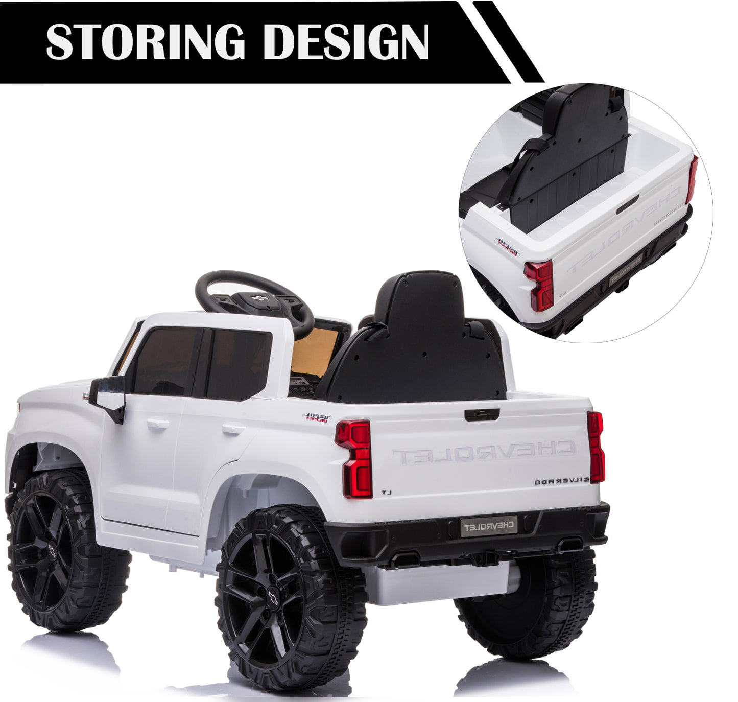 Chevrolet Silverado 12V Powered Ride on Cars for Kids, Remote Control, LED Light, MP3 Player, Electric Ride on Toys Truck for Boys Girls Gifts, White