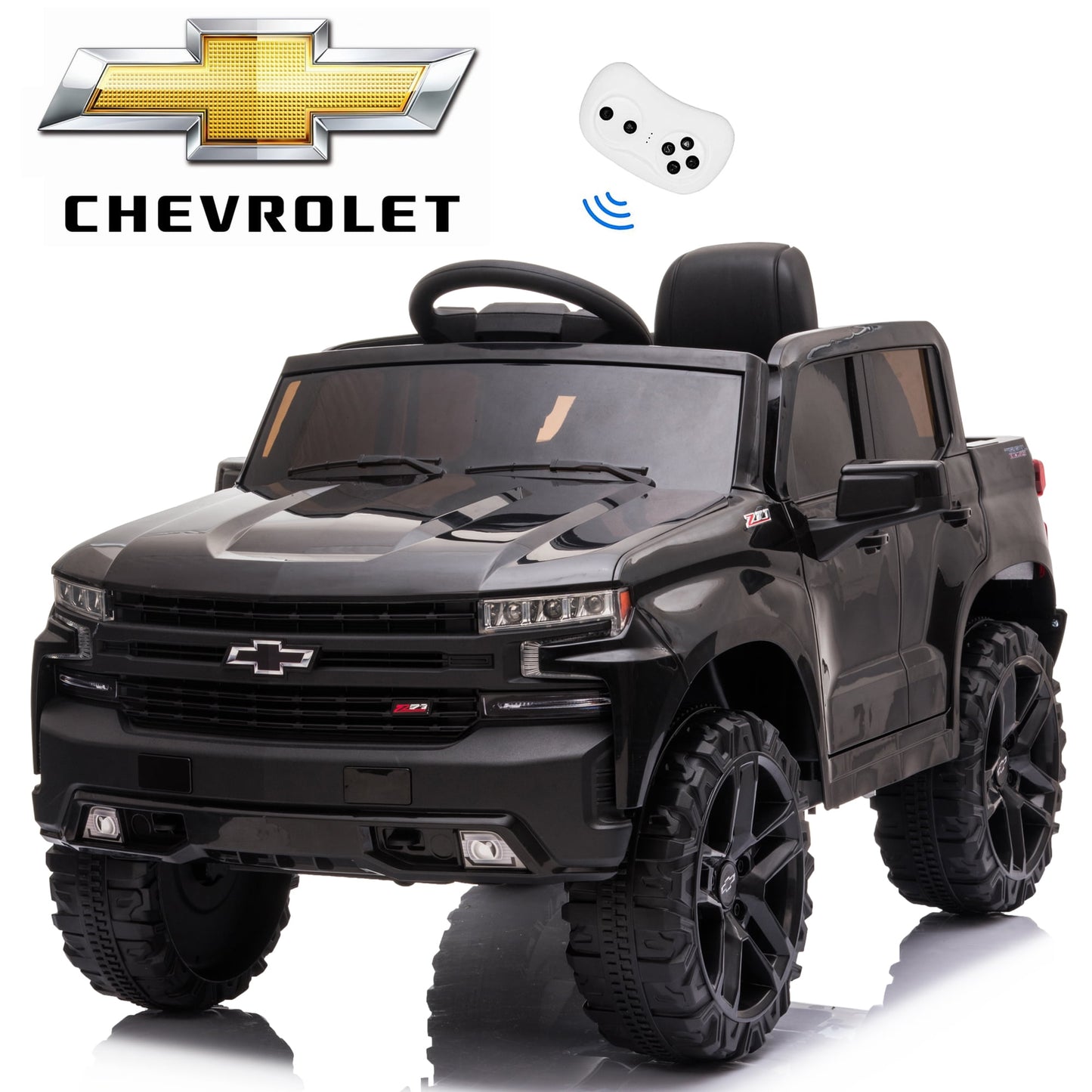 Chevrolet Silverado 12V Powered Ride on Cars for Kids, Remote Control, LED Light, MP3 Player, Electric Ride on Toys Truck for Boys Girls Gifts, White