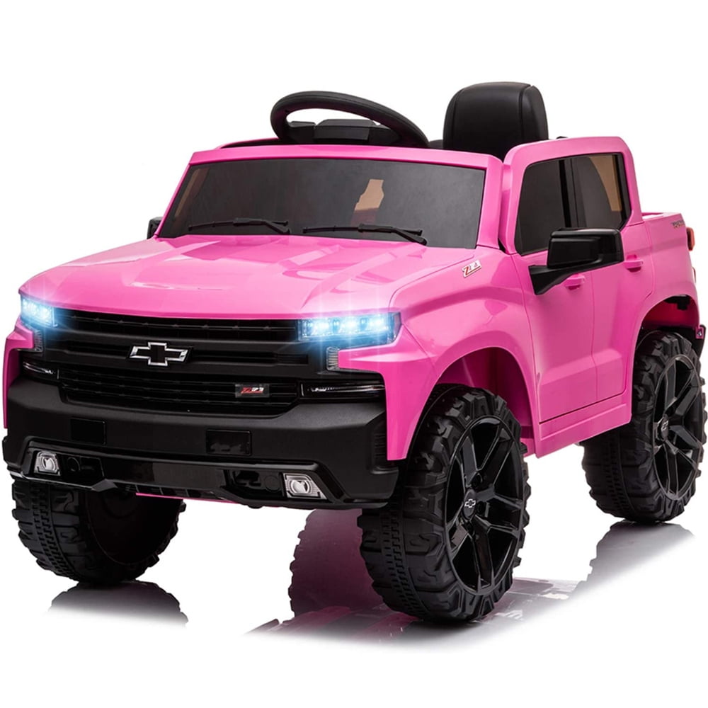 Chevrolet Silverado 12V Ride on Truck, Black Ride on Toys with Remote Control, Battery Powered Ride on Cars for Boys, Electric Cars for Kids to Ride, LED Lights, MP3 Music, Foot Pedal, CL220