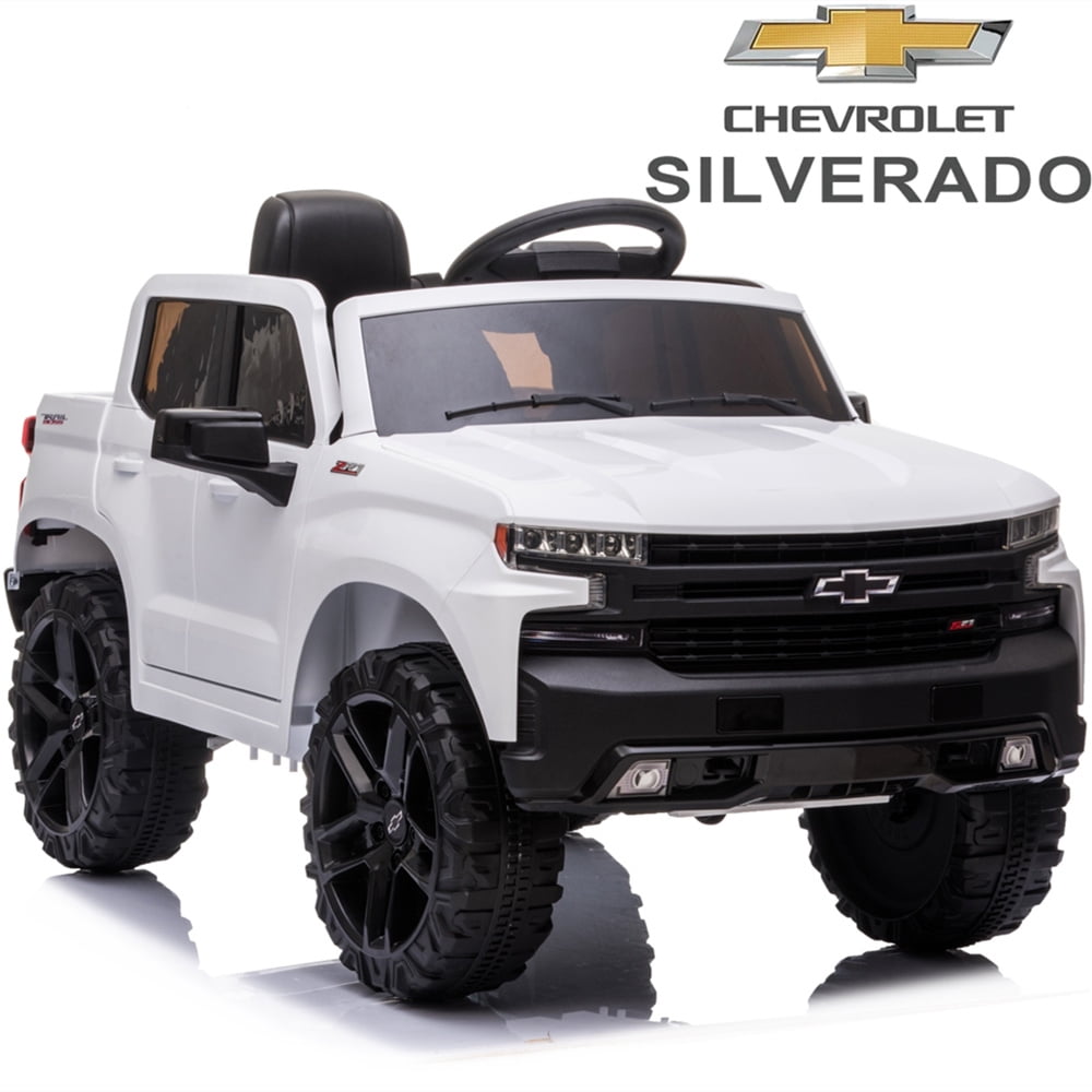 Chevrolet Silverado 12V Ride on Truck, Black Ride on Toys with Remote Control, Battery Powered Ride on Cars for Boys, Electric Cars for Kids to Ride, LED Lights, MP3 Music, Foot Pedal, CL220
