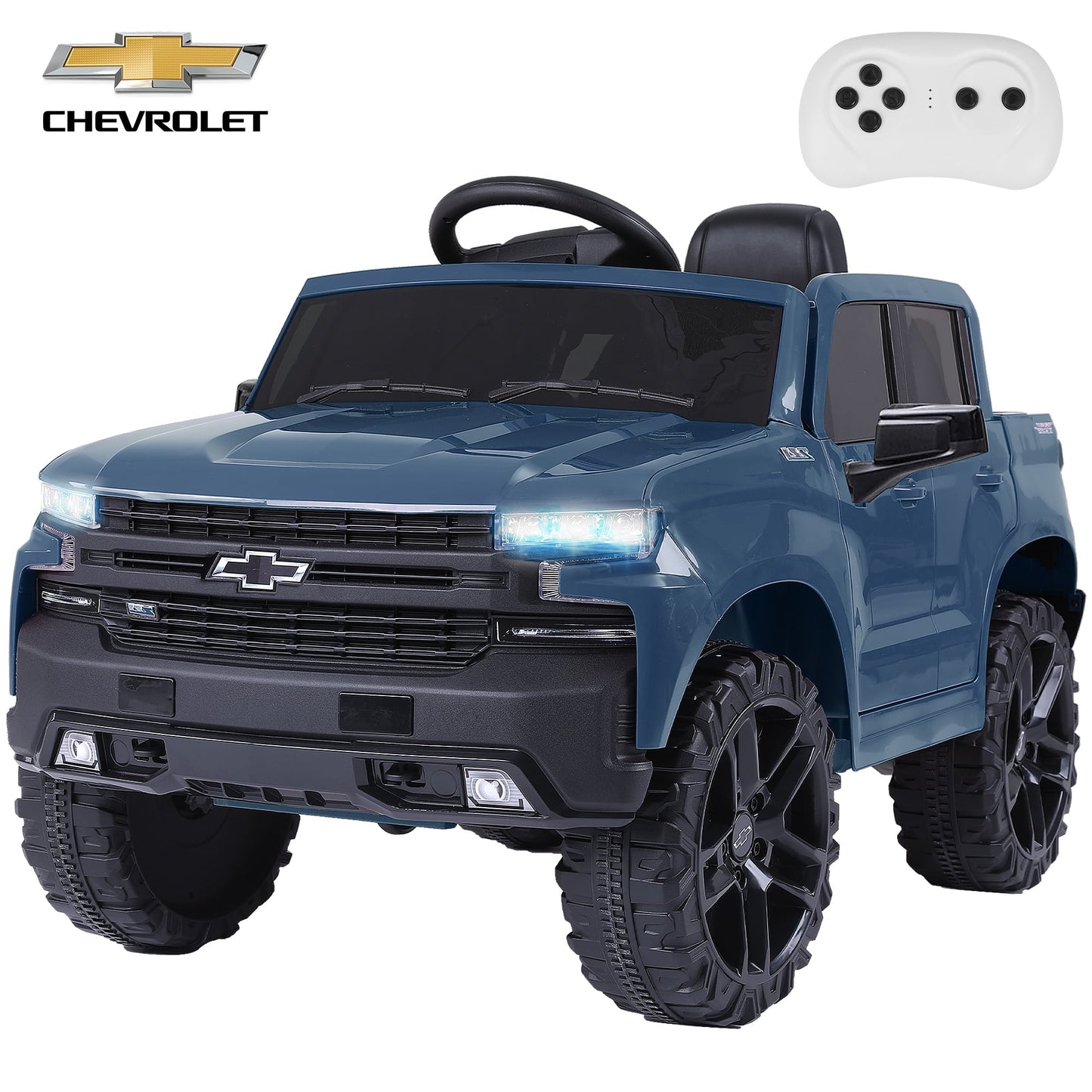 FUNTOK Licensed Chevrolet Silverado 12V Kids Electric Powered Ride on Toy Car with Remote Control & Music Player, Black