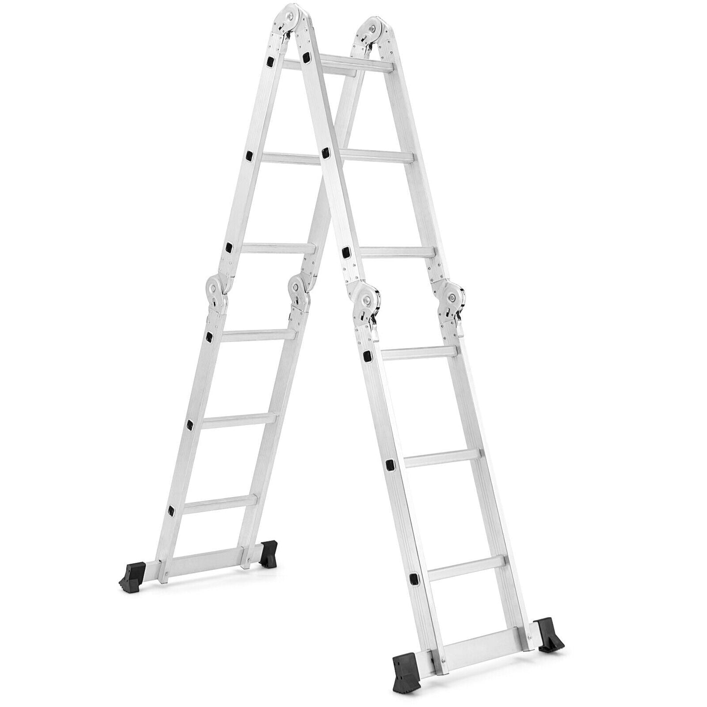 Gymax 12Ft Folding Step Ladder 7-in-1 Aluminium Alloy Extension Ladder 330 Lbs