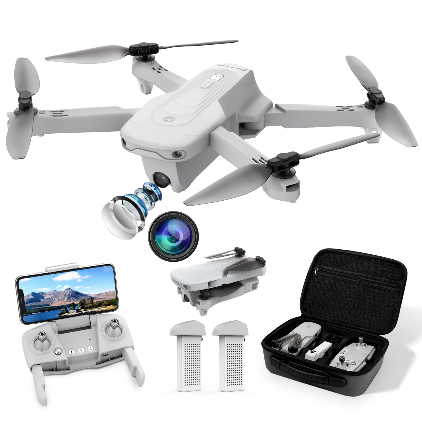 Holy Stone HS175 GPS Drone with Camera for Adults, RC Quadcopter with 2K Camera, Auto Return Home, 2 Batteries, Grey