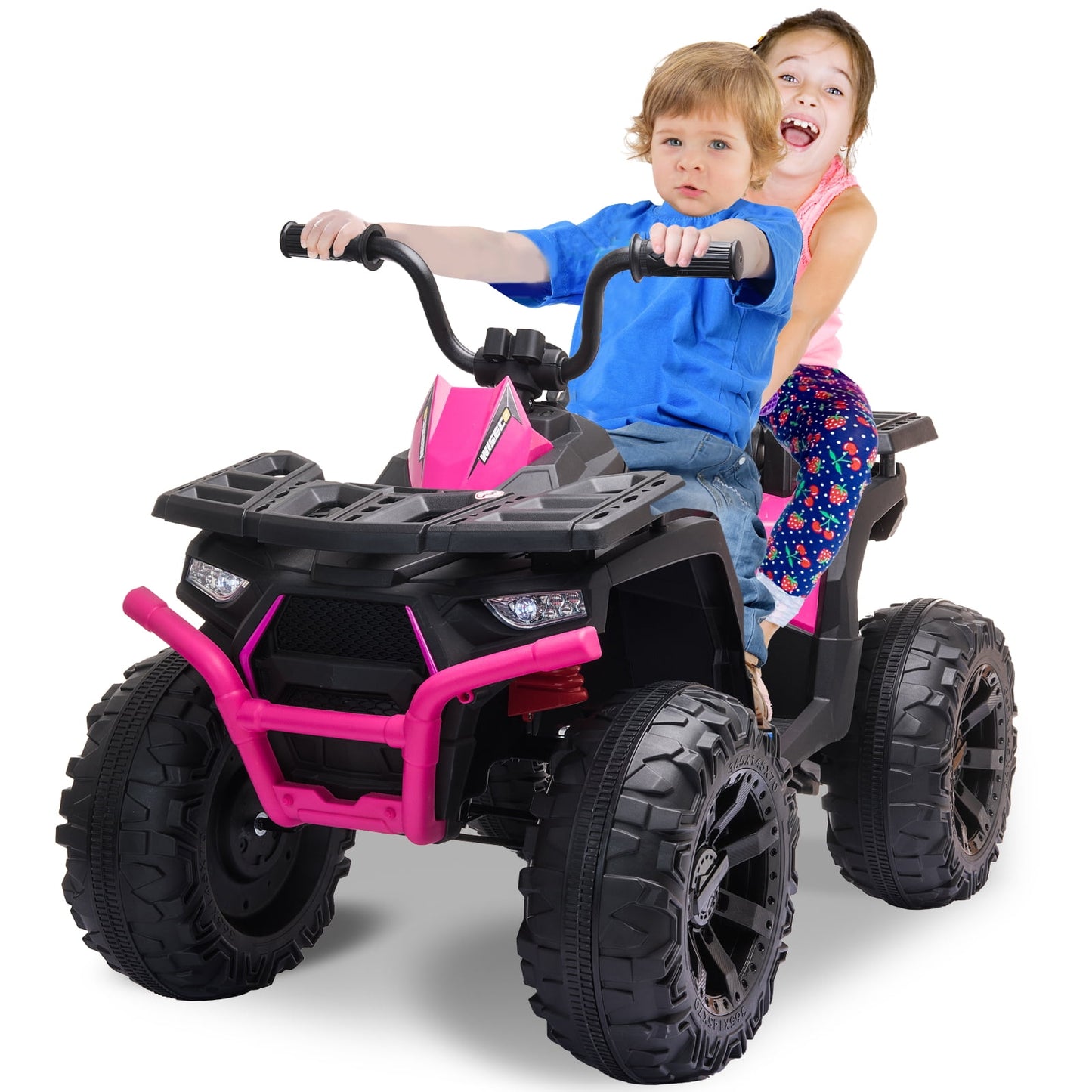 Joyracer 24V Kids Ride on ATV with 2 Seater, 2* 200W Motor 9AH Battery Powered Electric Car w/ LED Lights, High & Low Speed, Music, Suspension, 24 Volt Ride on Toy 4 Wheeler Quad for Boys Girls,Black