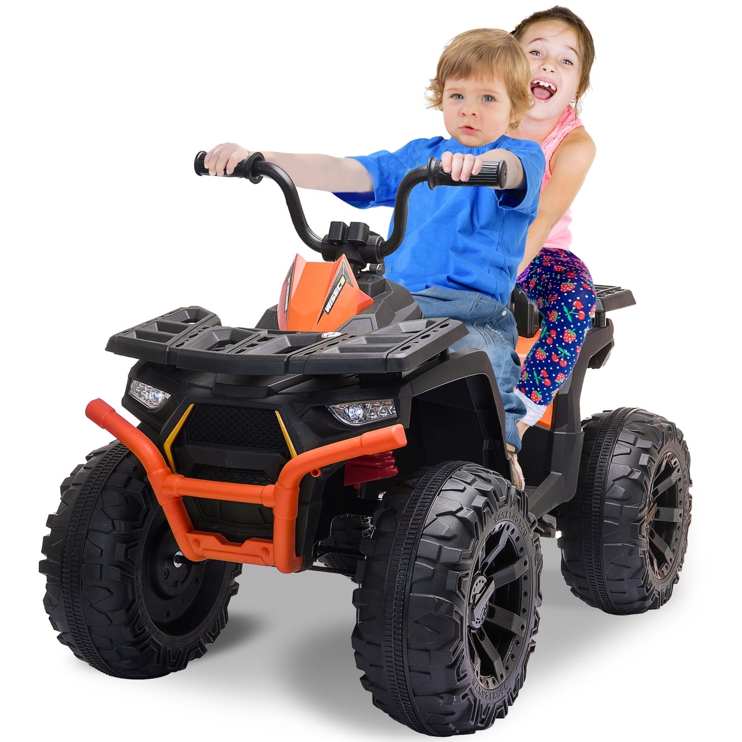 Joyracer 24V Kids Ride on ATV with 2 Seater, 2* 200W Motor 9AH Battery Powered Electric Car w/ LED Lights, High & Low Speed, Music, Suspension, 24 Volt Ride on Toy 4 Wheeler Quad for Boys Girls,Black