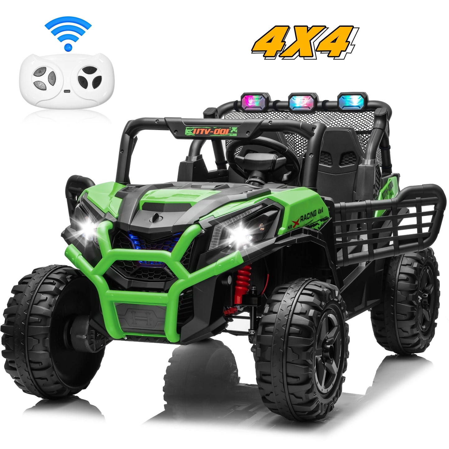 Joyracer 4WD 24V Ride on Toys Car w/ 2 XL Seater Remote Control, Electric Off-Road UTV w/ 4*200W Motor, Powered 4-Wheeler Toy, LED Lights, Spring Suspension, 3 Speeds, Bluetooth Music, Black