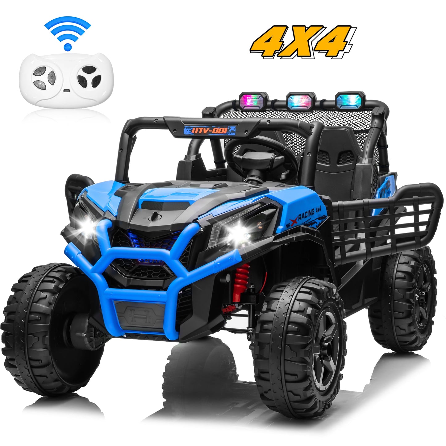 Joyracer 4WD 24V Ride on Toys Car w/ 2 XL Seater Remote Control, Electric Off-Road UTV w/ 4*200W Motor, Powered 4-Wheeler Toy, LED Lights, Spring Suspension, 3 Speeds, Bluetooth Music, Black
