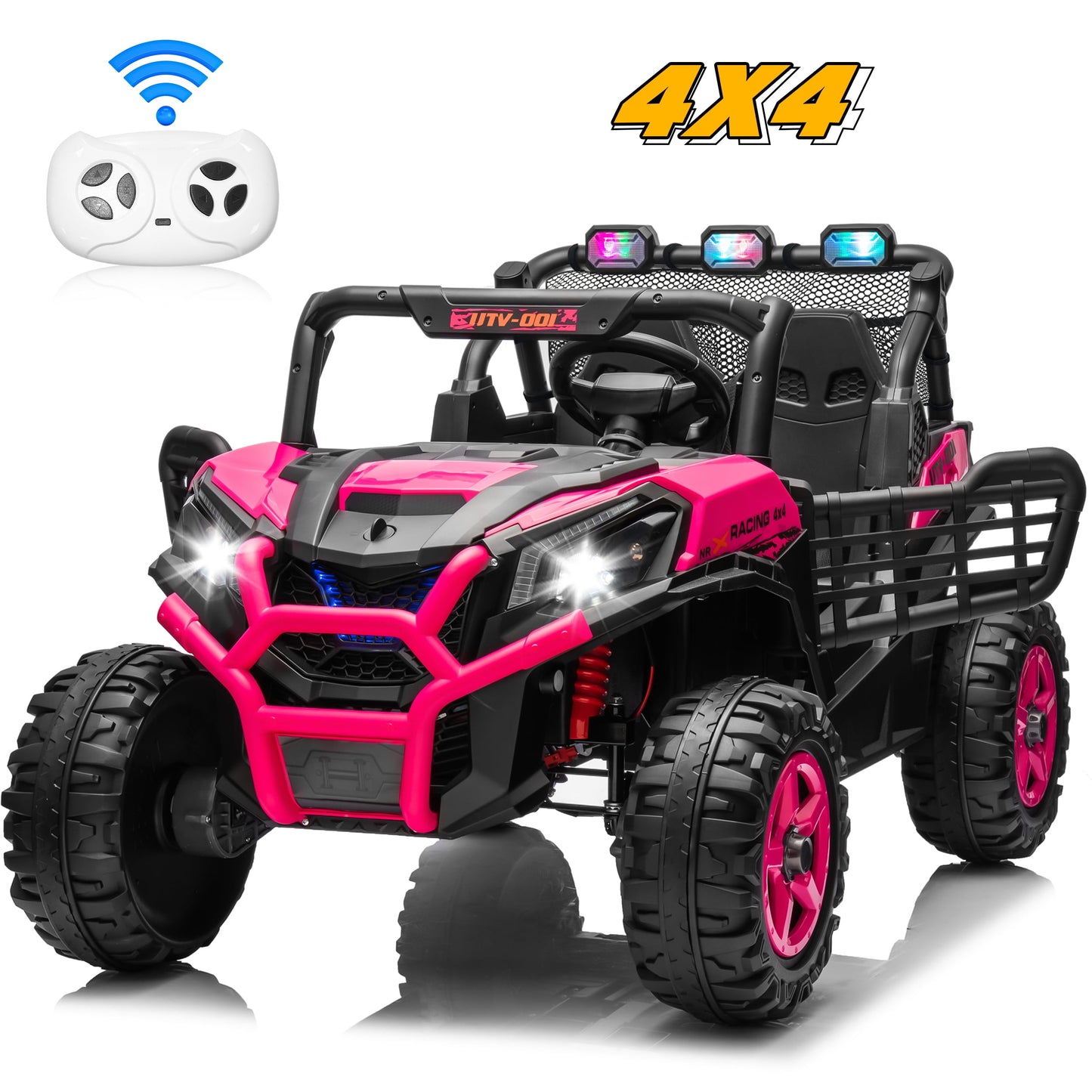 Joyracer 4WD 24V Ride on Toys Car w/ 2 XL Seater Remote Control, Electric Off-Road UTV w/ 4*200W Motor, Powered 4-Wheeler Toy, LED Lights, Spring Suspension, 3 Speeds, Bluetooth Music, Black