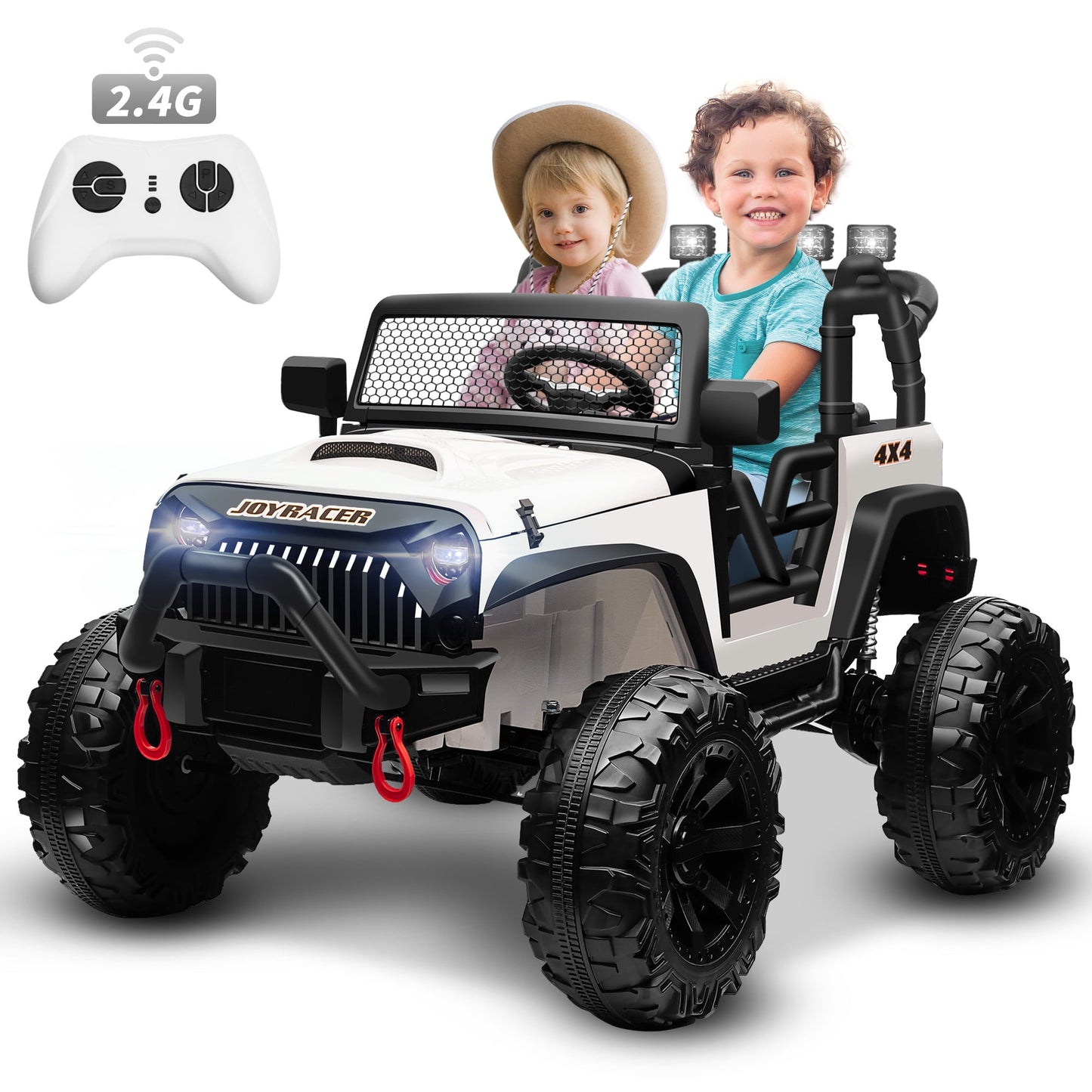Joyracer 4x4 24V Kids Ride on Truck Car with Remote Control & 2 Seater,800W Motor, 9AH Battery Powered Ride on Toys w/ Spring Suspension,  3 Speeds,LED Lights, MP3/Bluetooth Music for Girl Boy, Pink