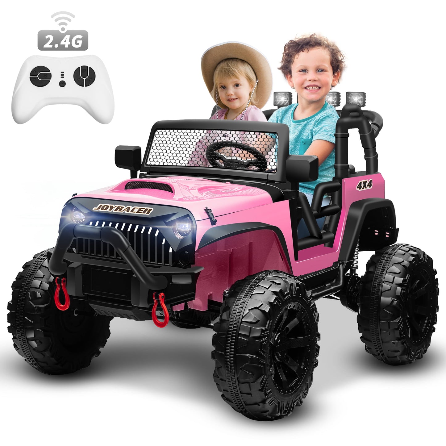 Joyracer 4x4 24V Kids Ride on Truck Car with Remote Control & 2 Seater,800W Motor, 9AH Battery Powered Ride on Toys w/ Spring Suspension,  3 Speeds,LED Lights, MP3/Bluetooth Music for Girl Boy, Pink