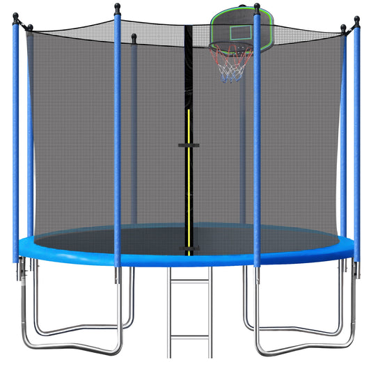 SEGMART 12FT Trampoline for Kids with Basketball Hoop and Enclosure Net/Ladder, Blue