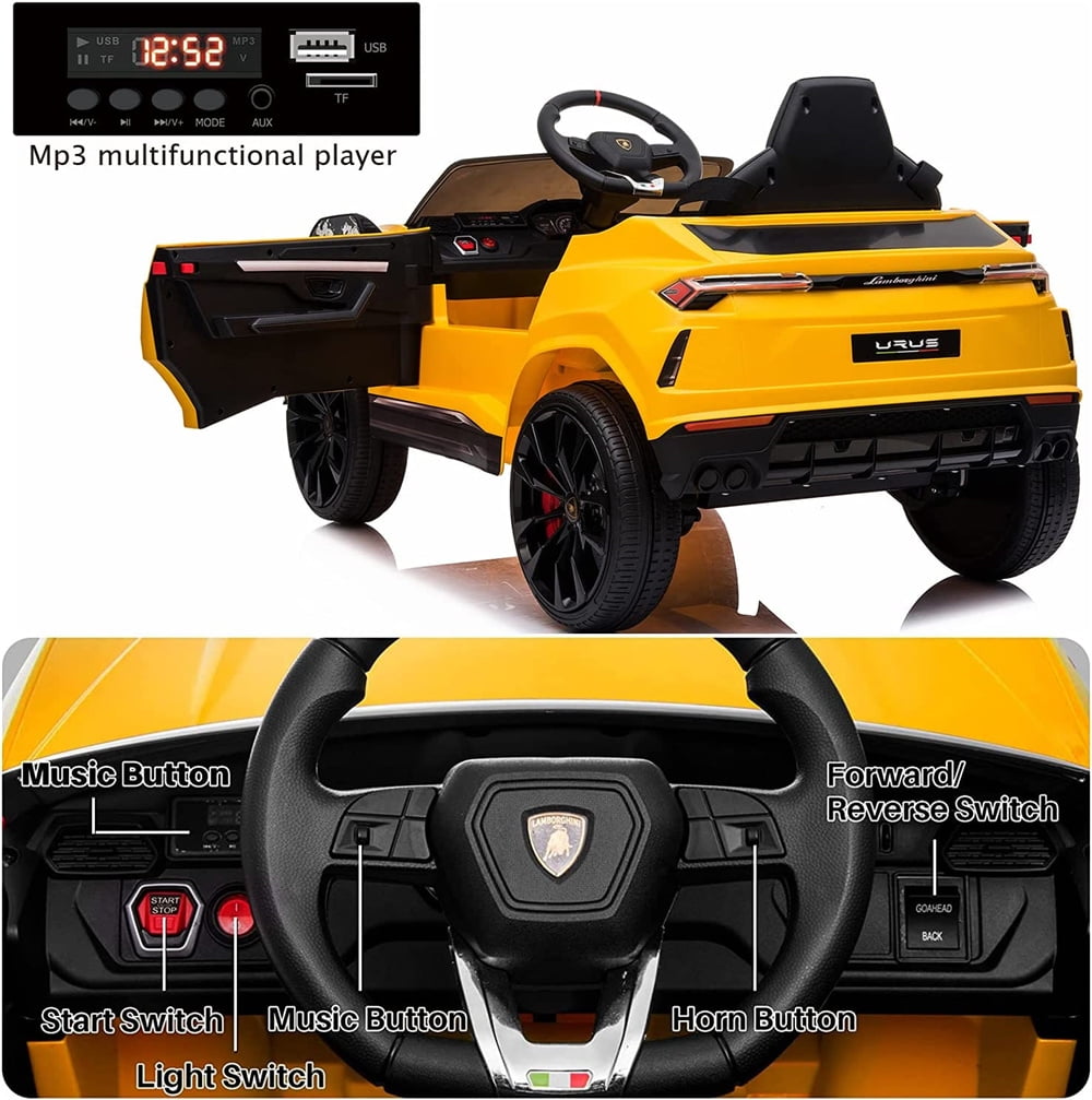 Lamborghini Urus 12V Electric Powered Ride on Car Toys for Girls Boys, Black Kids Electric Vehicles Ride on Toys with Remote Control, Foot Pedal, MP3 Player and LED Headlights, CL61