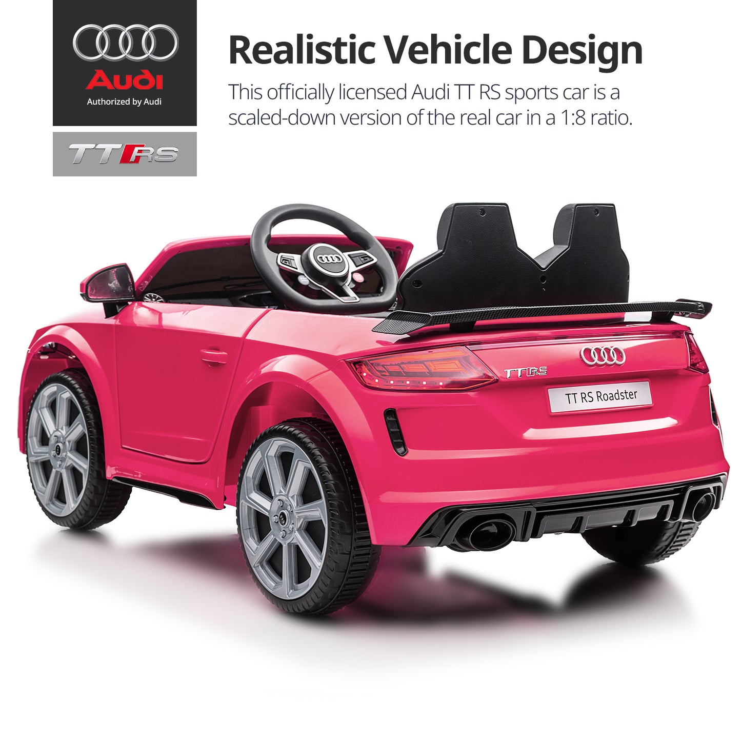 Hikiddo Electric Ride on Car for Kids, Licensed Audi 12V 7Ah Kids Ride-on Toy for Toddlers 2-5 Girl with Remote, Bluetooth - Pink