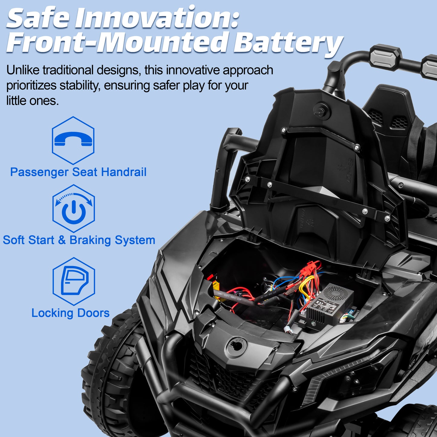Joyracer 4WD 24V Ride on Toys Car w/ 2 XL Seater Remote Control, Electric Off-Road UTV w/ 4*200W Motor, Powered 4-Wheeler Toy, LED Lights, Spring Suspension, 3 Speeds, Bluetooth Music, Black