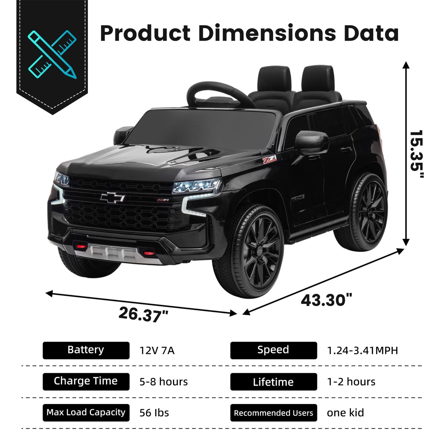 Kids Ride on Car, 12V Powered Ride on Toy with Remote Control, 4 Wheels Suspension, Safety Belt, MP3 Player, LED Lights, Electric Vehicles for 3-5 Years Boys Girls, Black