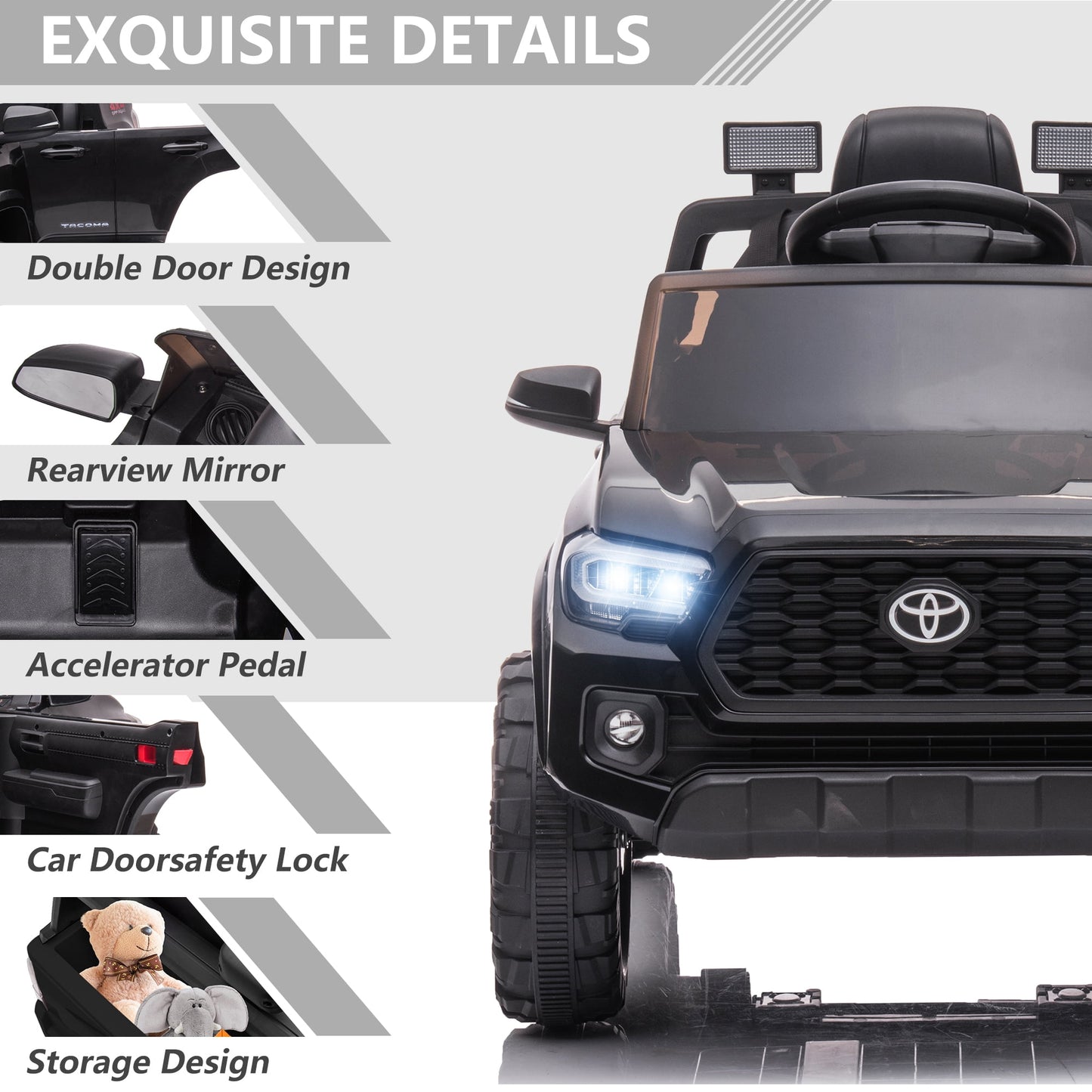 Licensed Toyota Tacoma Electric Ride on Vehicle for Kids, 12V Powered Ride on Car Toys with Remote Control, LED Lights, MP3 Player, Green