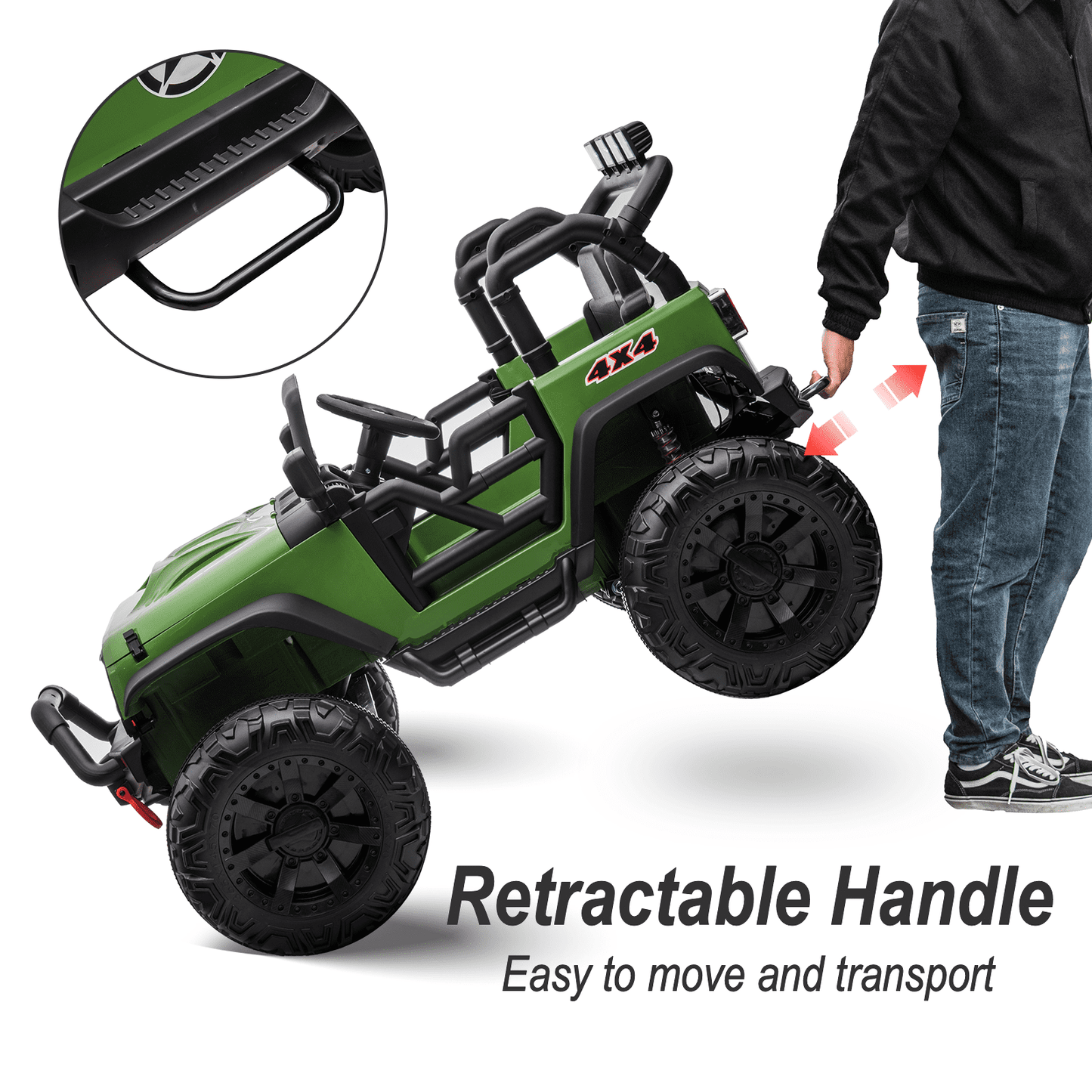 Hikiddo 24 Volt Ride on Toys, 2-Seater Ride on Truck Electric Car for Big Kids with Remote, Bluetooth - Army Green