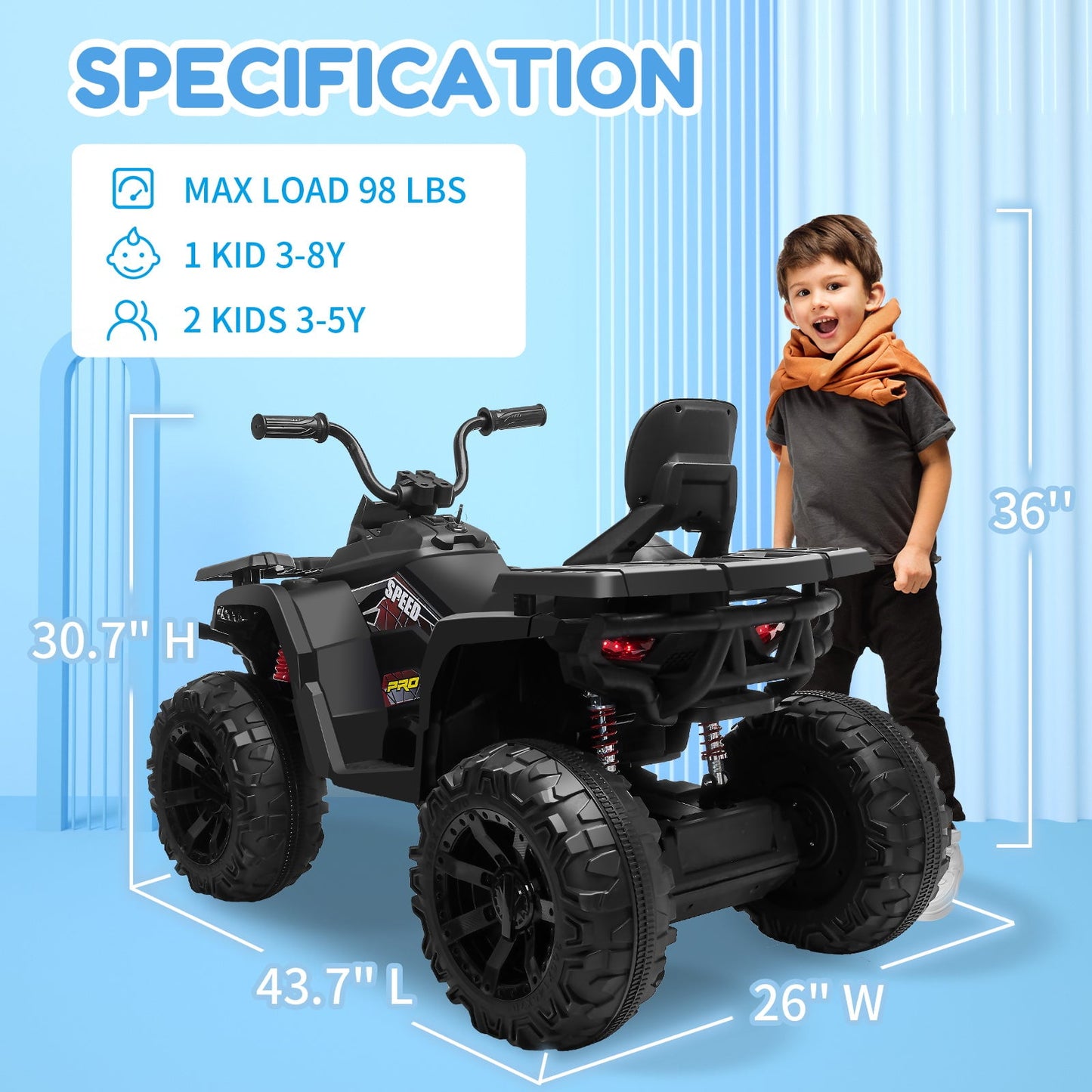 Joyracer 24V Kids Ride on ATV with 2 Seater, 2* 200W Motor 9AH Battery Powered Electric Car w/ LED Lights, High & Low Speed, Music, Suspension, 24 Volt Ride on Toy 4 Wheeler Quad for Boys Girls,Black