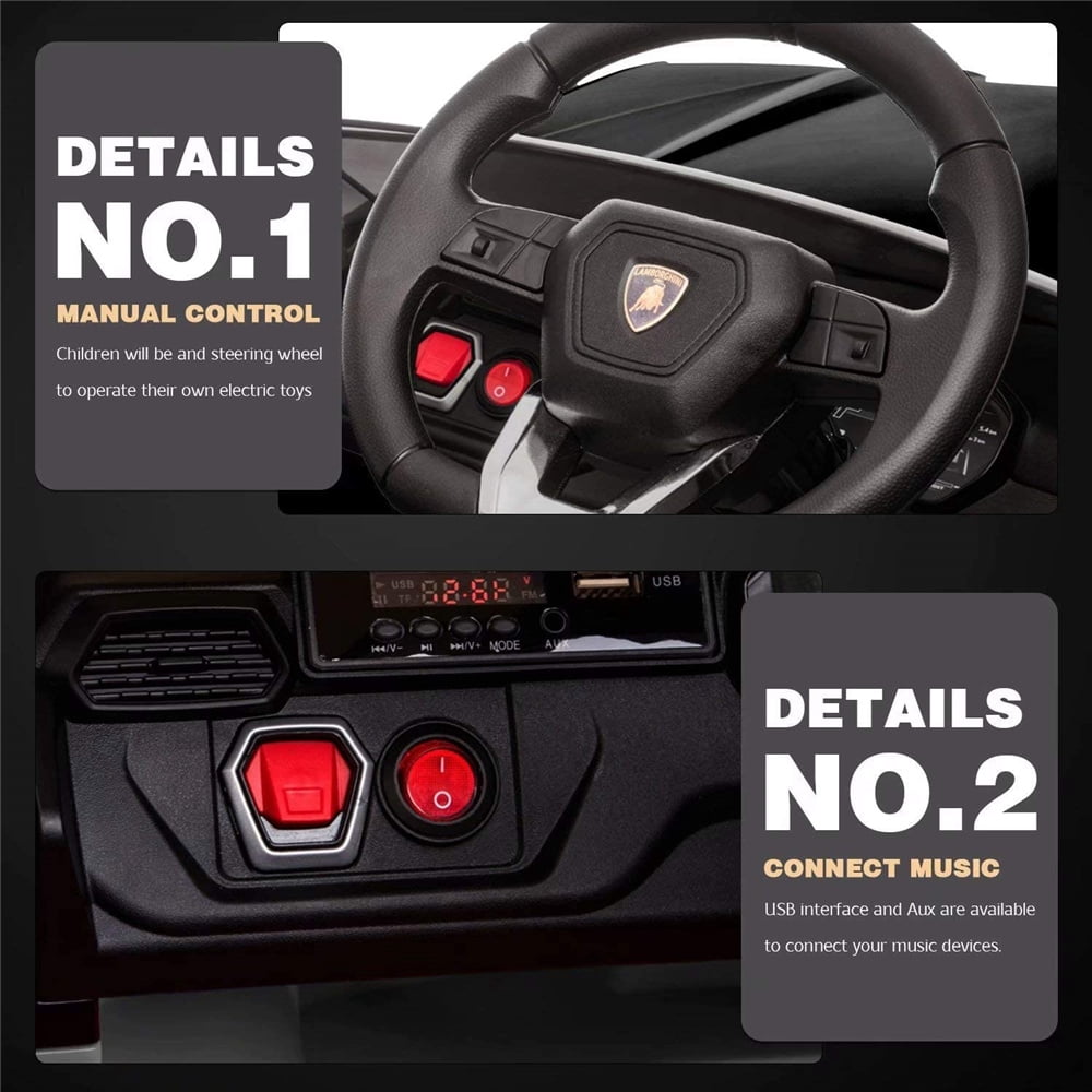 Lamborghini Urus 12V Electric Powered Ride on Car Toys for Girls Boys, Black Kids Electric Vehicles Ride on Toys with Remote Control, Foot Pedal, MP3 Player and LED Headlights, CL61