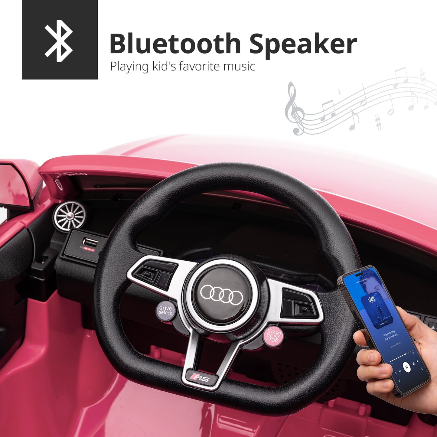 Hikiddo Electric Ride on Car for Kids, Licensed Audi 12V 7Ah Kids Ride-on Toy for Toddlers 2-5 Girl with Remote, Bluetooth - Pink