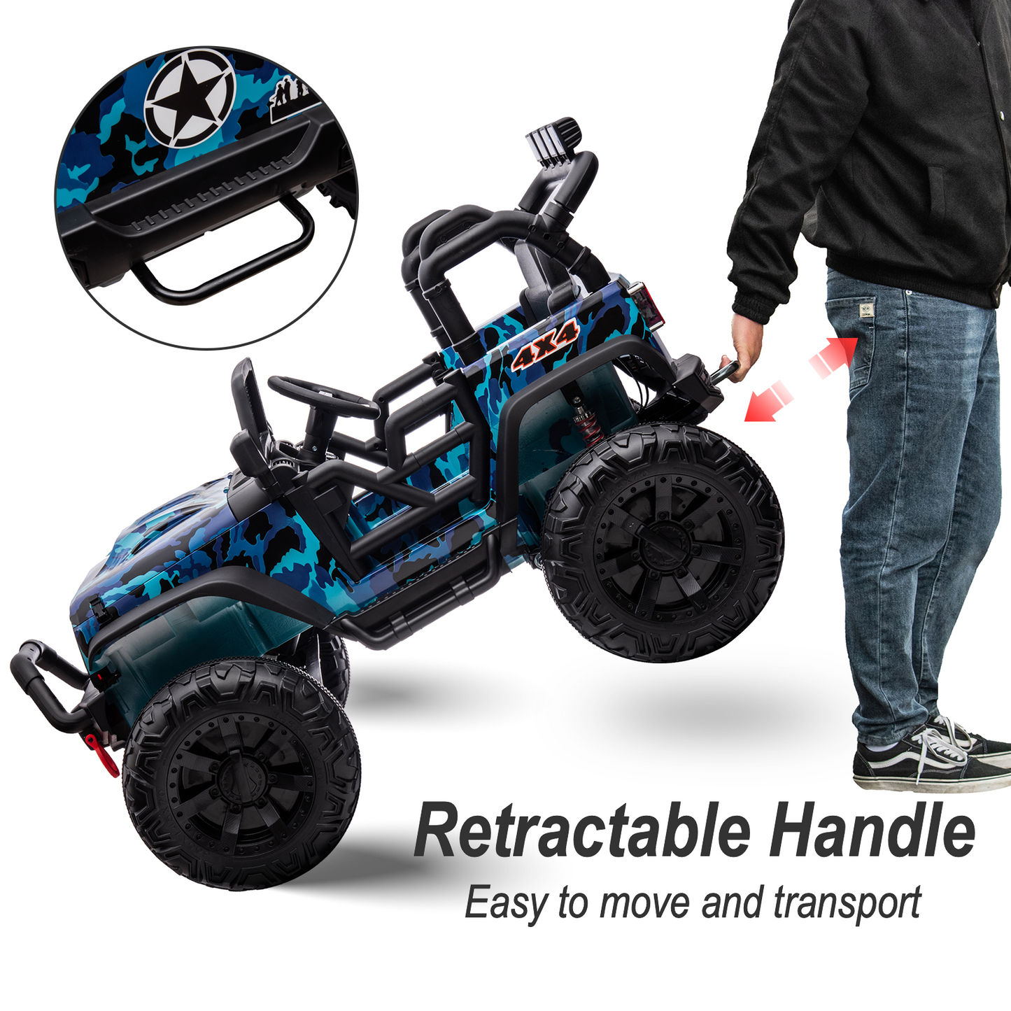 Hikiddo 24 Volt Ride on Toys, 2-Seater Ride on Truck Electric Car for Big Kids with Remote, Bluetooth - Army Green