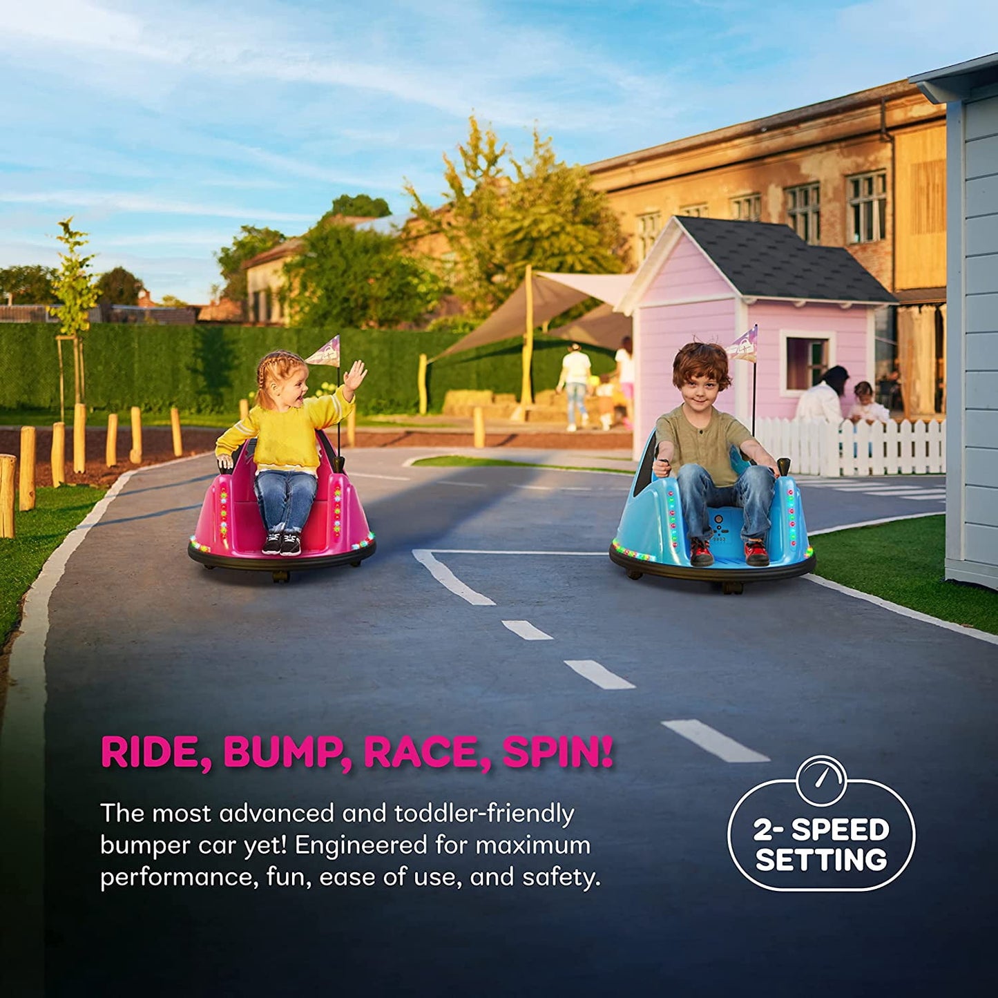 Bumper Buddy Blue 12V 2-Speed Ride on Electric Bumper Car for Kids & Toddlers